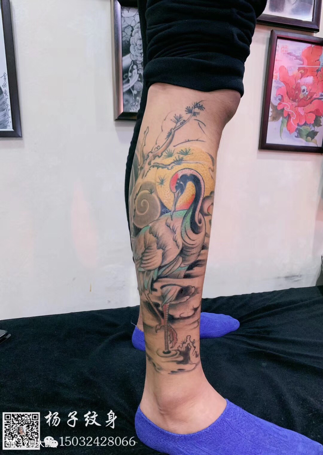 仙鹤包小腿_纹身图案手稿图片_杨子的纹身作品集