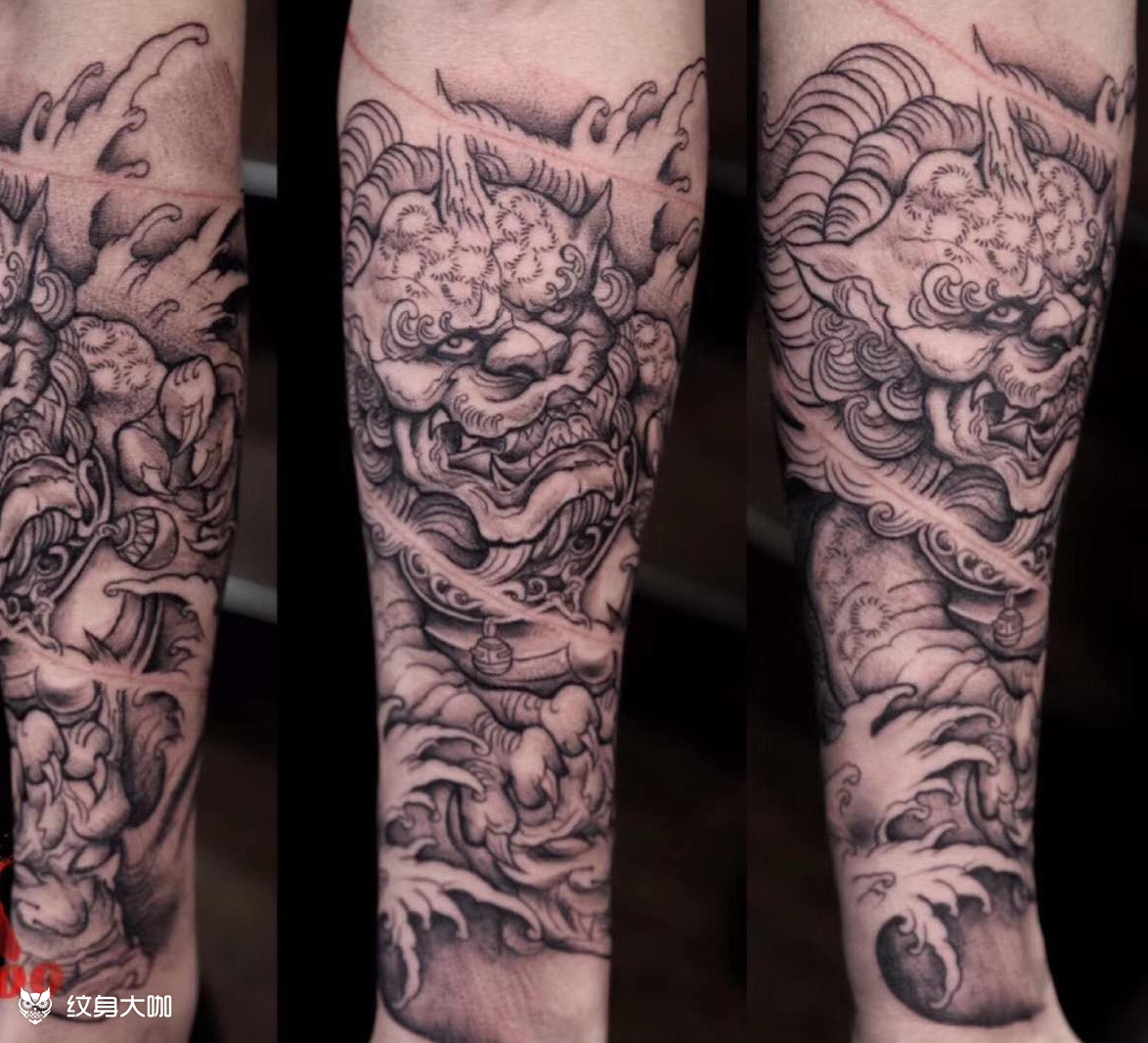 手臂唐狮_纹身图案手稿图片_2毛的纹身作品集