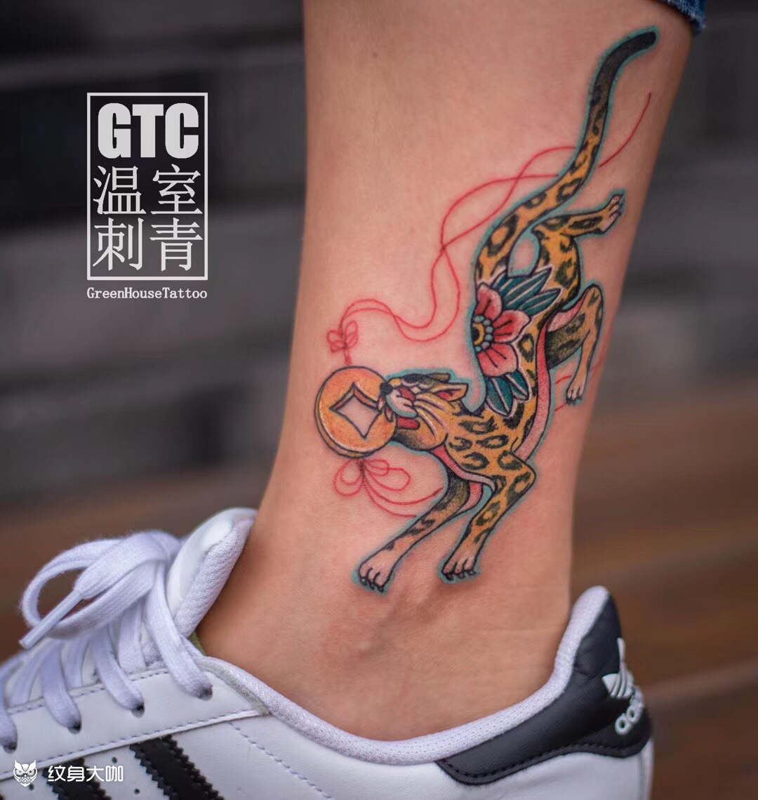 铜钱豹_纹身图案手稿图片_易力的纹身作品集