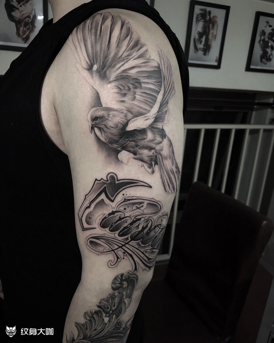 鸽子鸽子9415_纹身图案手稿图片_郑岚的纹身作品集