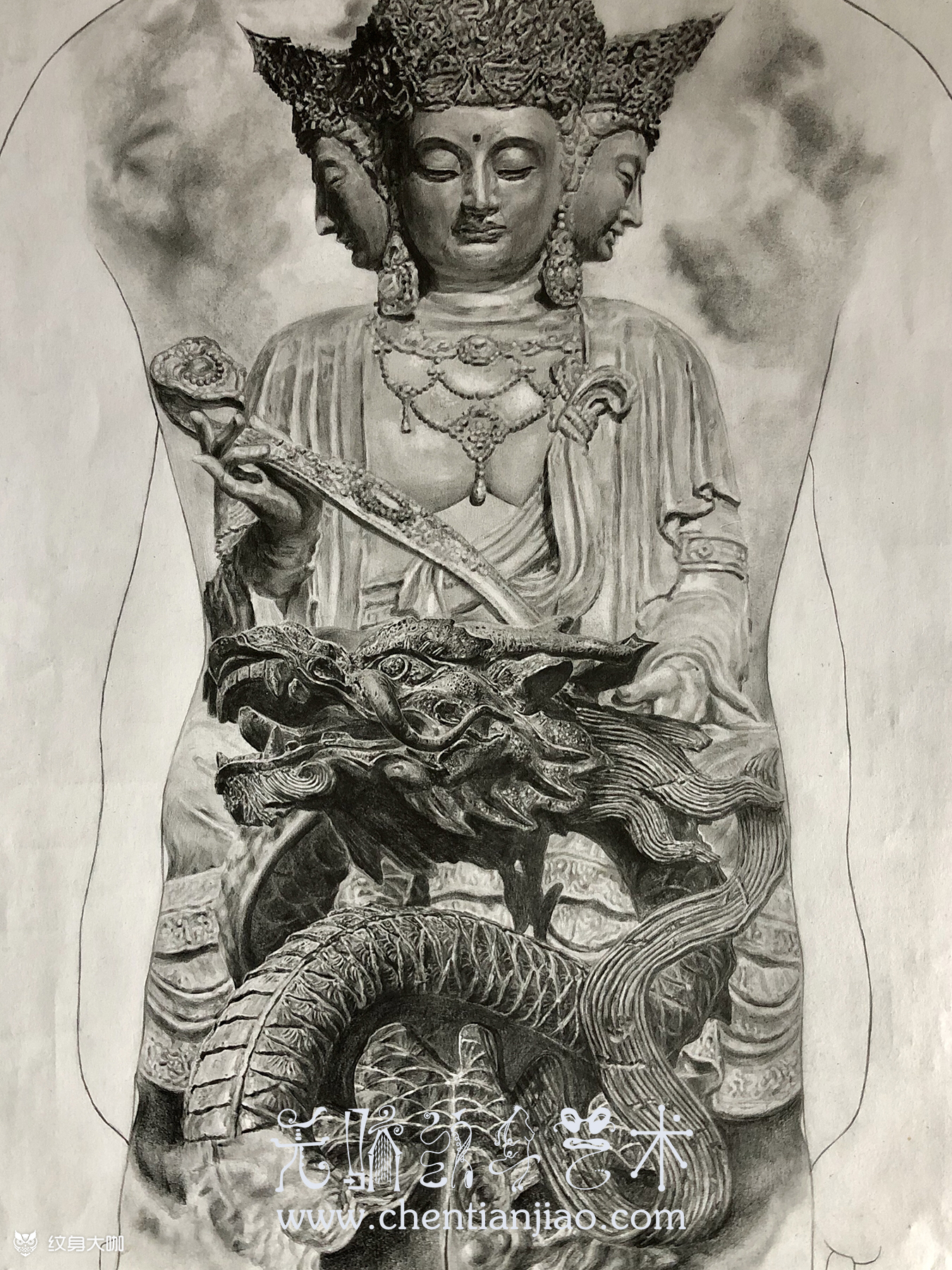 《龙之守护普贤菩萨》_纹身图案手稿图片_陈天骄的纹身作品集