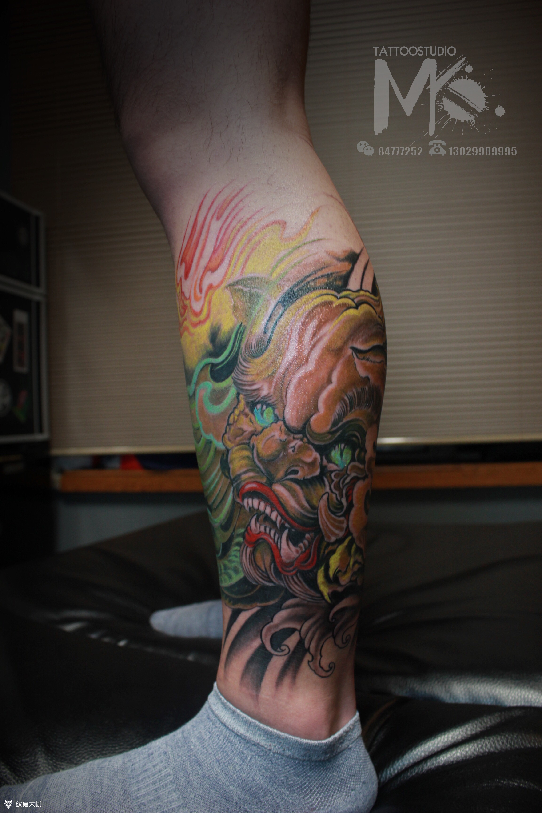 小腿福狮_纹身图案手稿图片_王海峰的纹身作品集