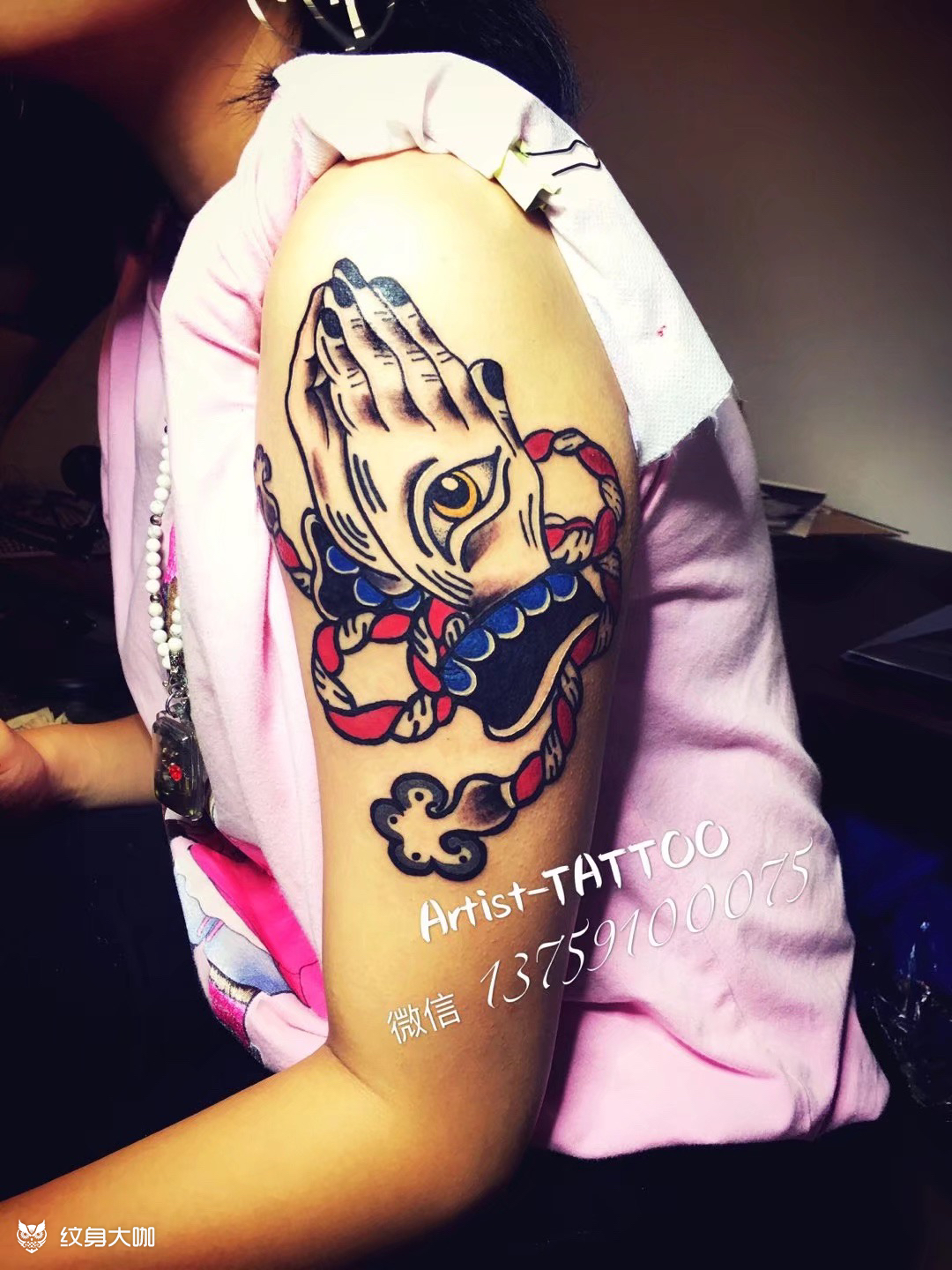 双手合十_纹身图案手稿图片_阿龙的纹身作品集