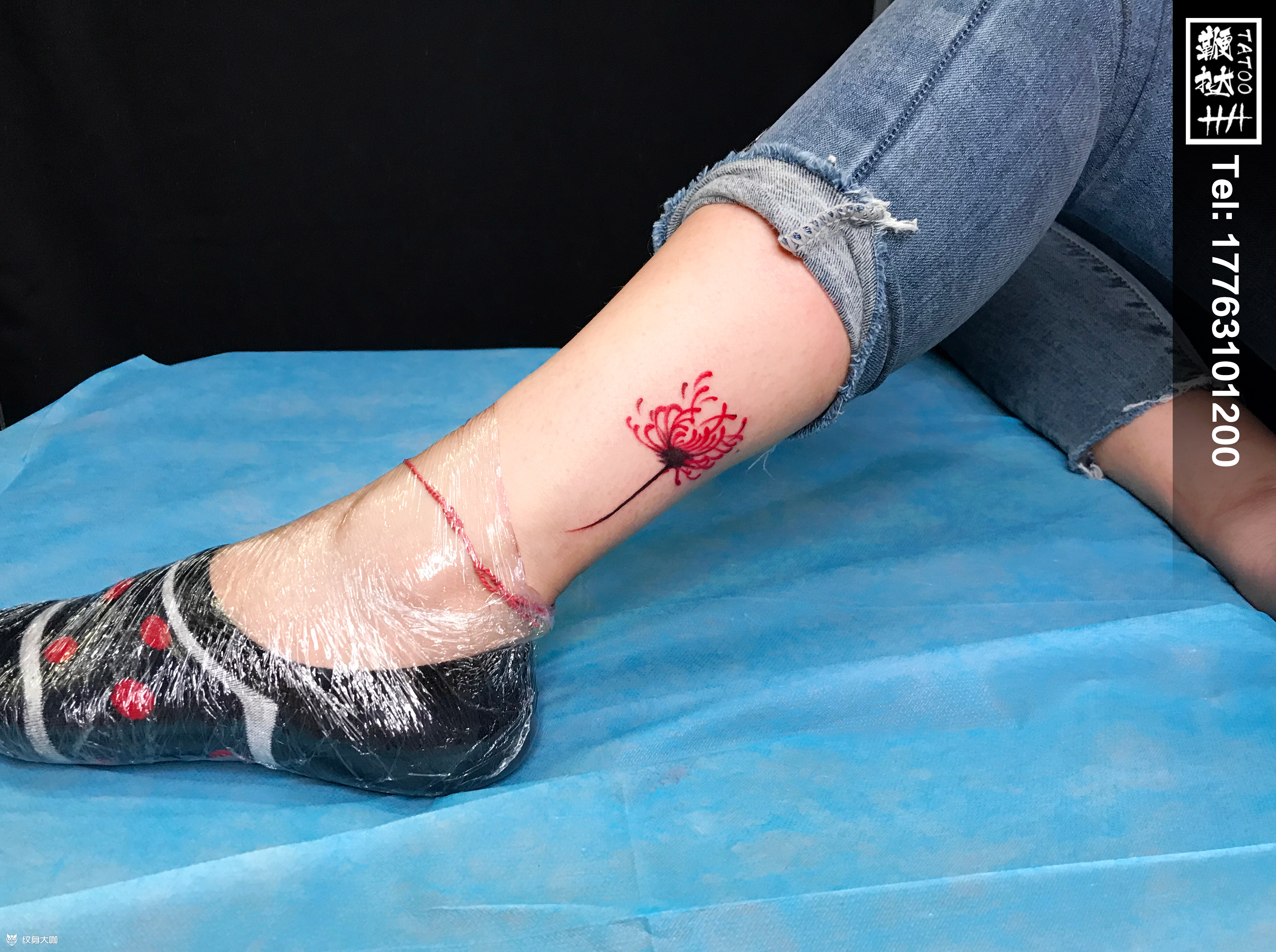 脚踝彼岸花_纹身图案手稿图片_李承龙的纹身作品集