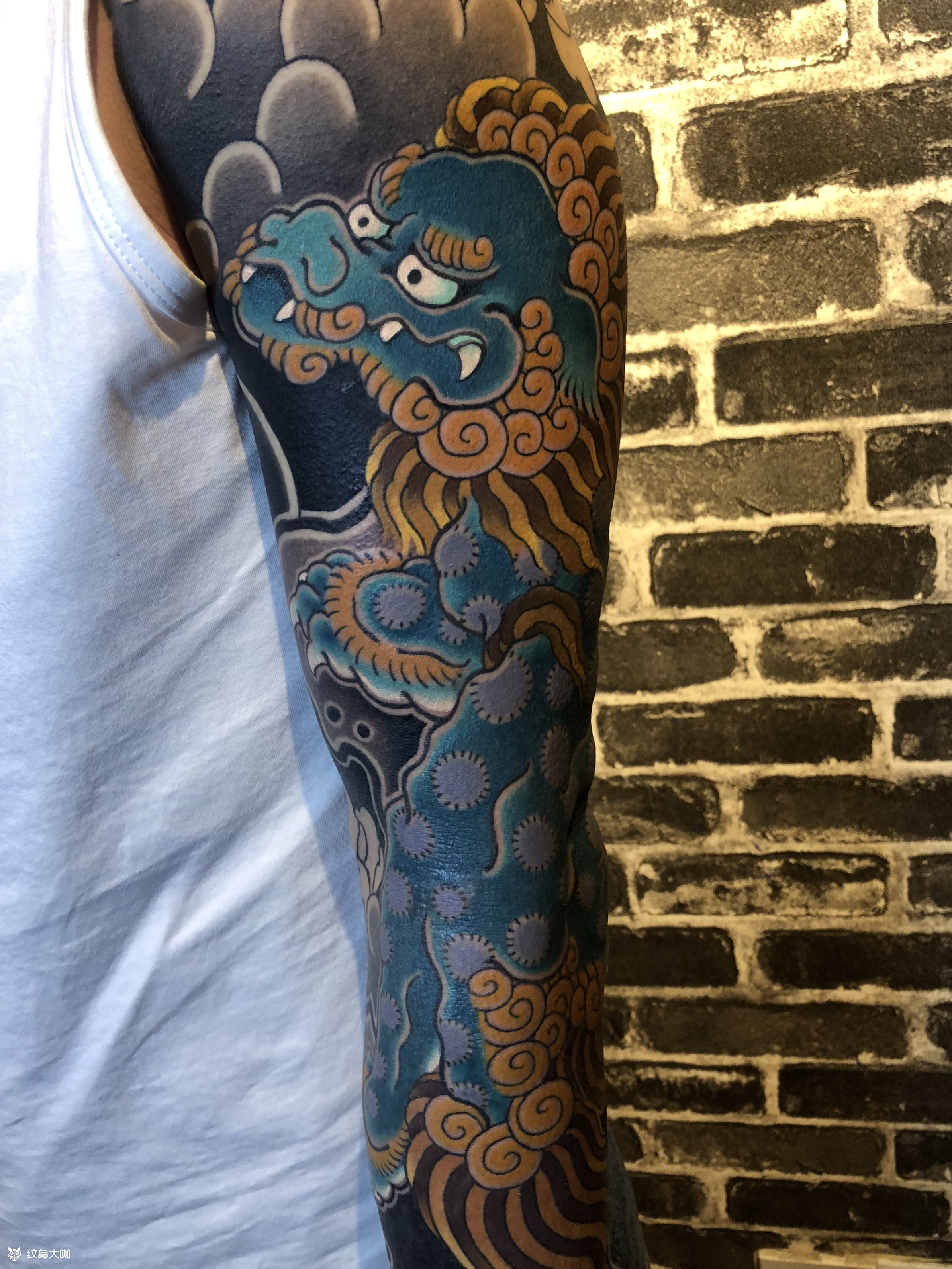 老传统花臂唐狮_纹身图案手稿图片_雕松的纹身作品集