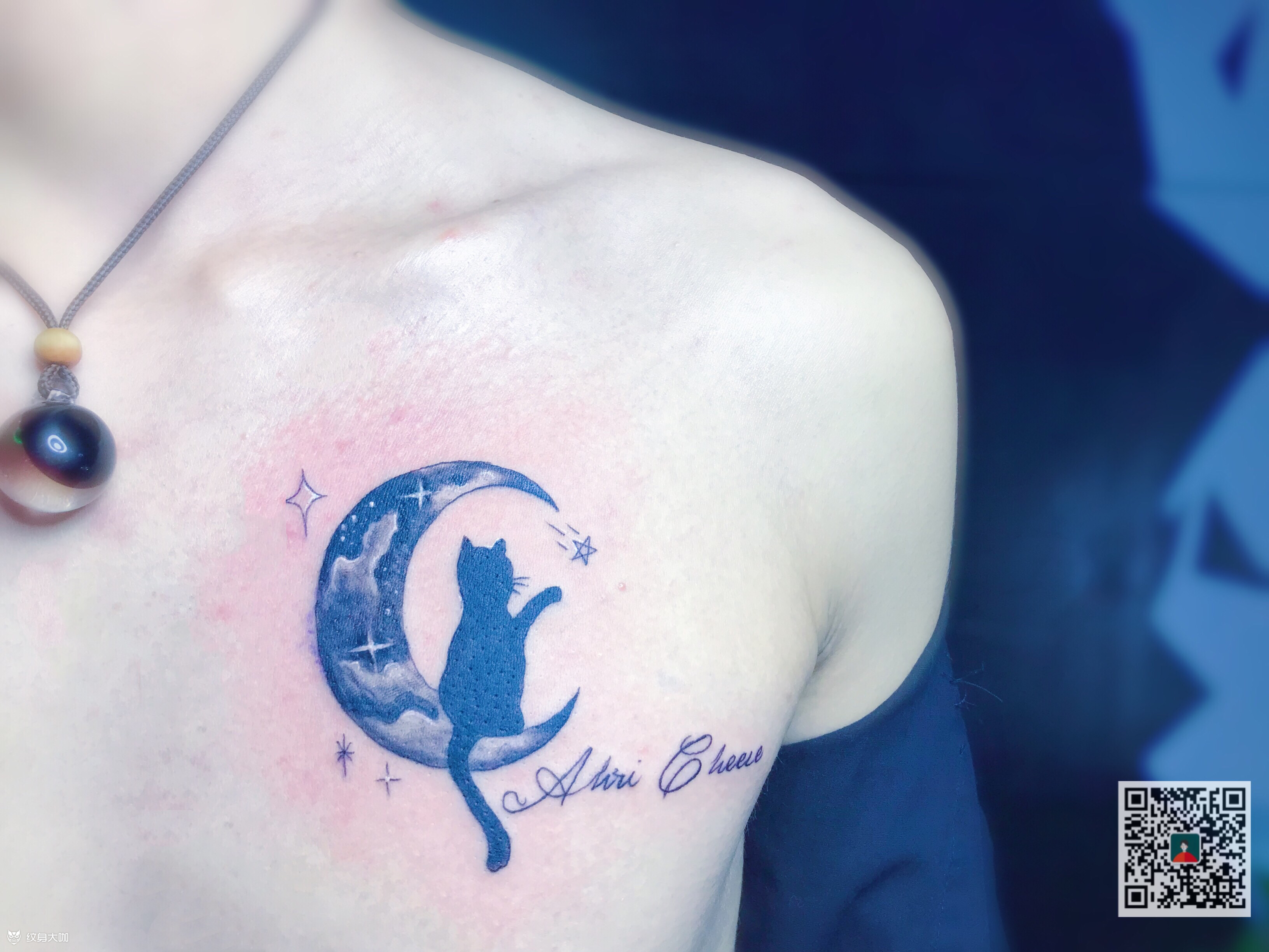 定制猫咪与月亮_纹身图案手稿图片_高肖雅的纹身作品集