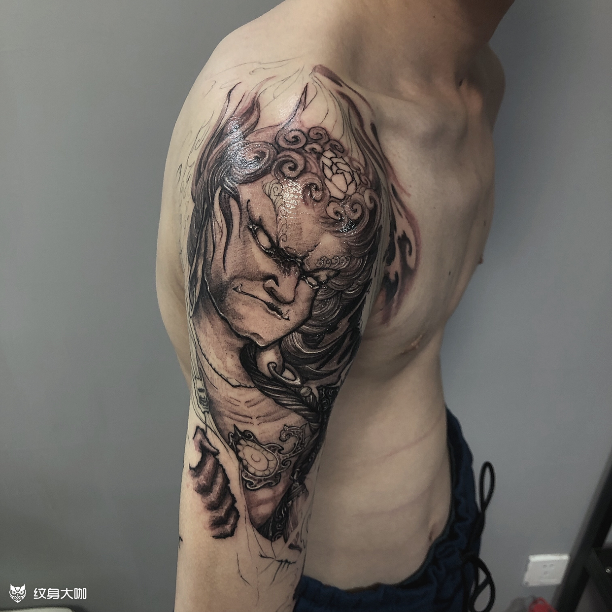 不动冥王花臂未完成_纹身图案手稿图片_苏泽的纹身作品集