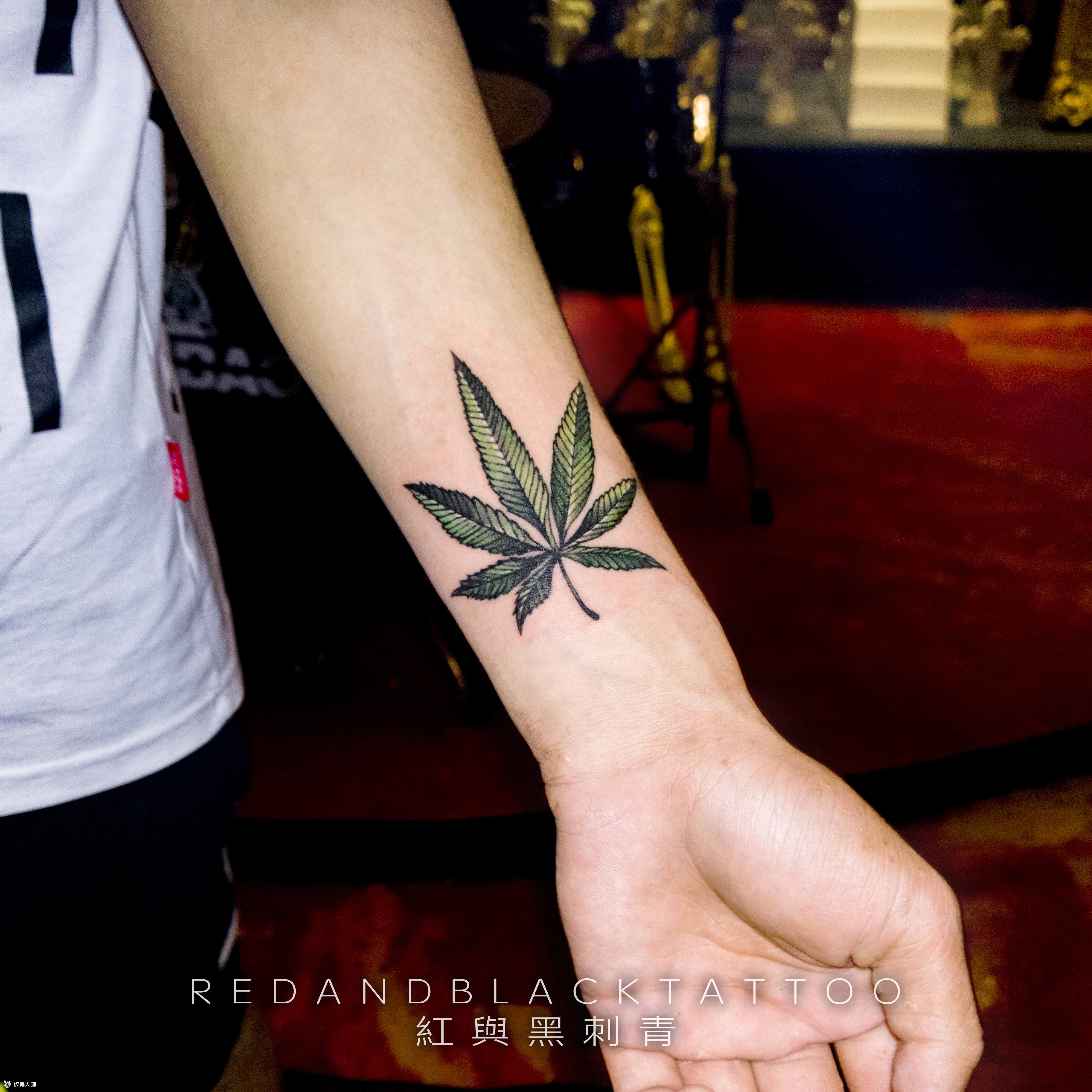 大麻叶_纹身图案手稿图片_红与黑菠萝的纹身作品集