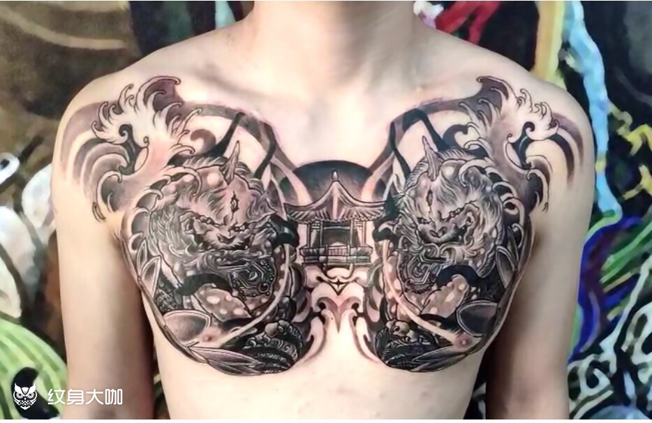 唐狮花胸_纹身图案手稿图片_墨海的纹身作品集