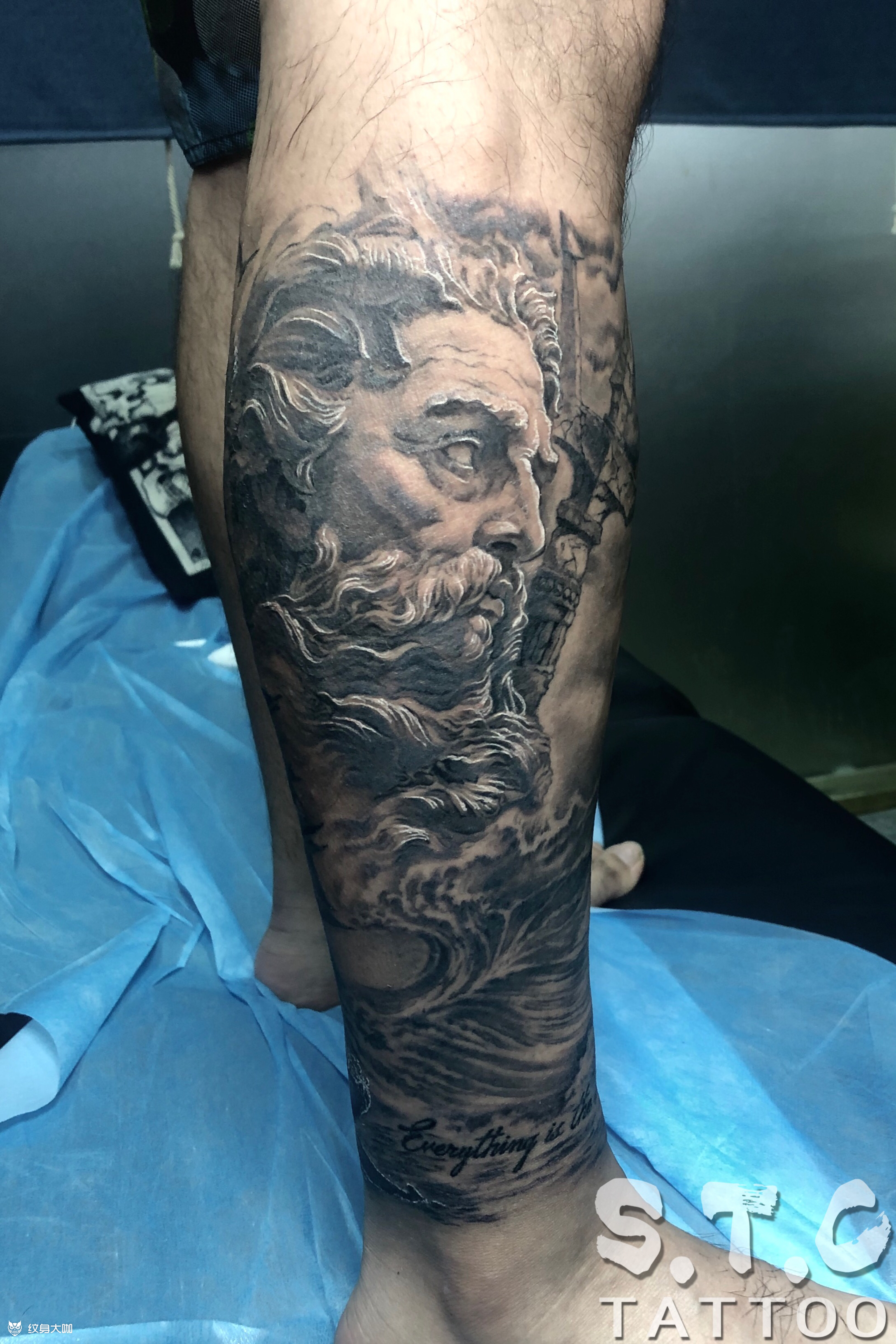 海神帆船主题包小腿_纹身图案手稿图片_武博的纹身作品集