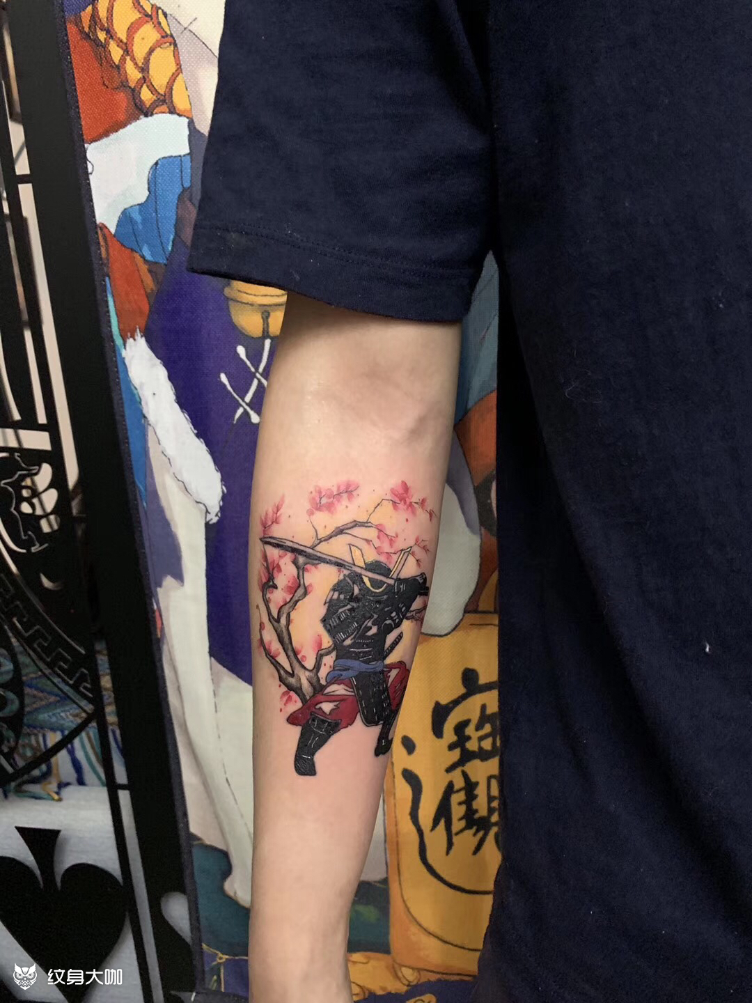 桃花下的武士_纹身图案手稿图片_晓默的纹身作品集