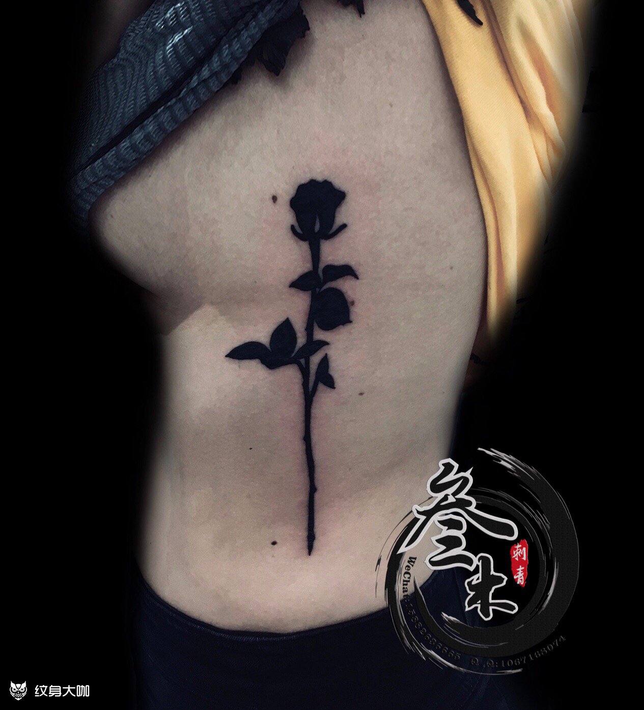 侧腰黑玫瑰_纹身图案手稿图片_叁木95的纹身作品集