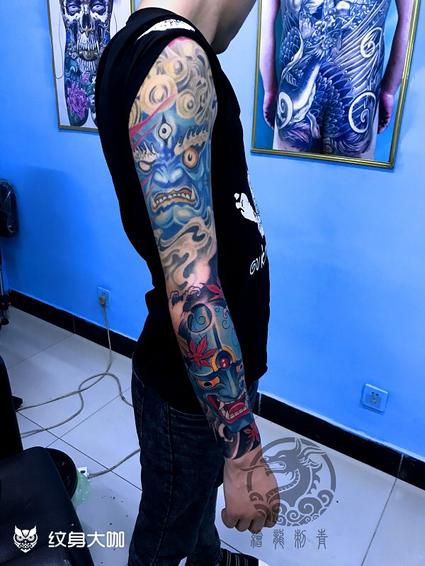 传统彩色花臂大黑天 般若_纹身图案手稿图片_何洋的纹身作品集