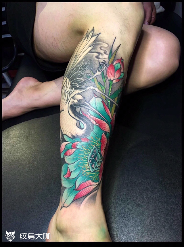 仙鹤莲花_纹身图案手稿图片_子恒的纹身作品集
