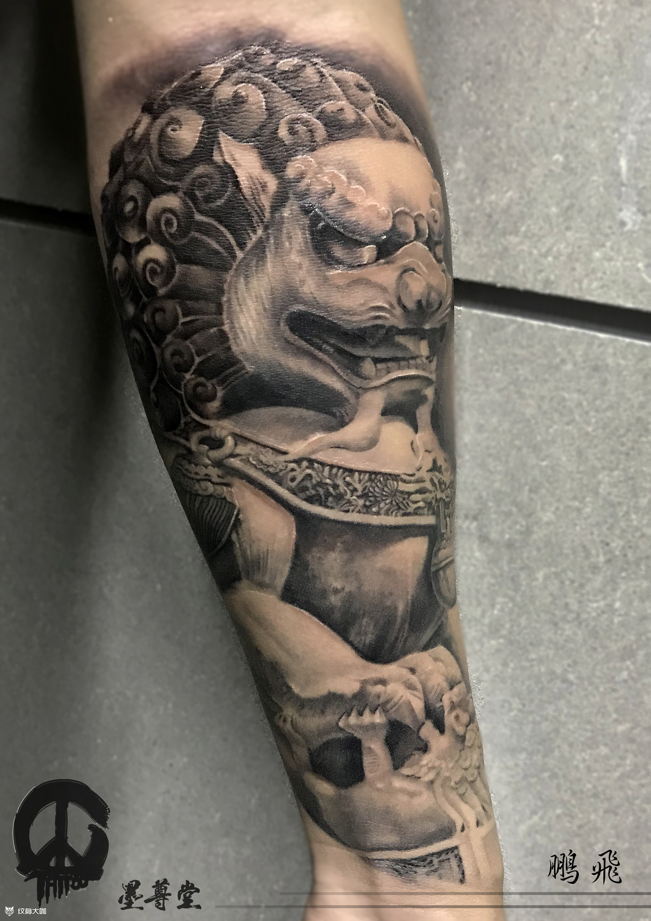 石雕狮子_纹身图案手稿图片_鹏飞的纹身作品集