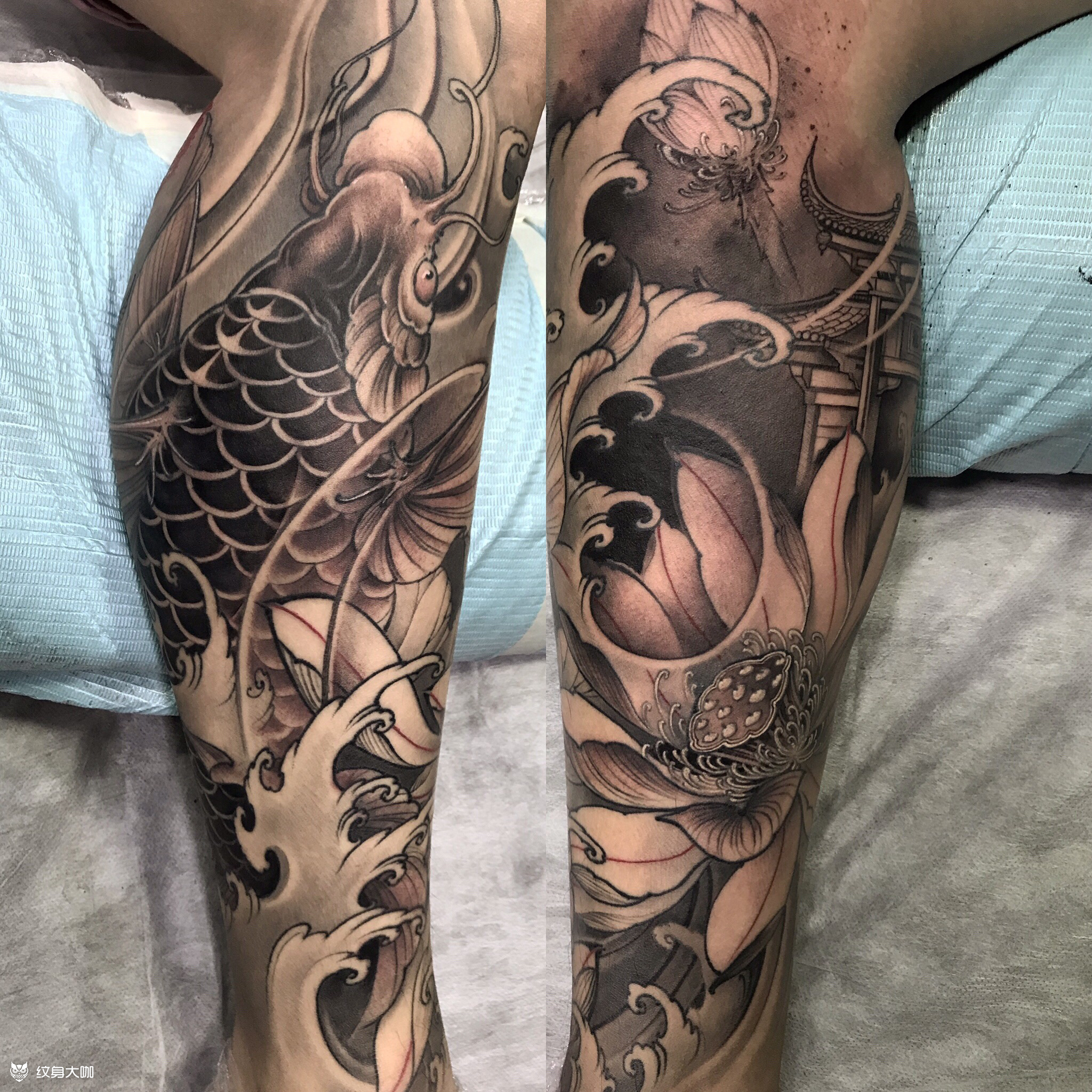 鲤鱼跃龙门_纹身图案手稿图片_王焱的纹身作品集