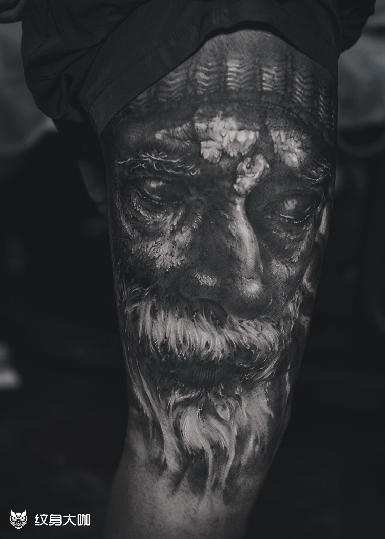 老头肖像_纹身图案手稿图片_刘笑的纹身作品集
