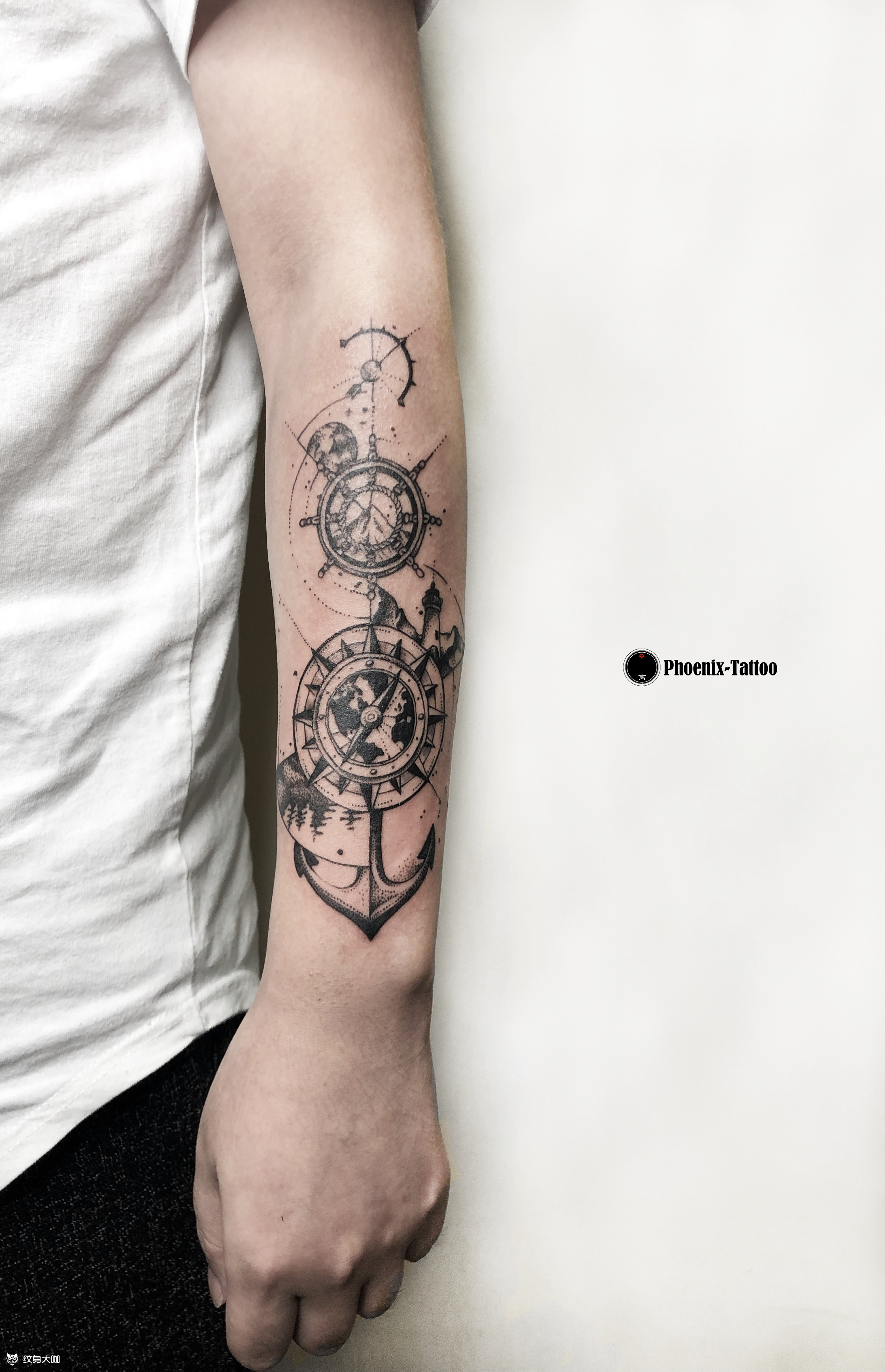 锚 罗盘_纹身图案手稿图片_大王的纹身作品集