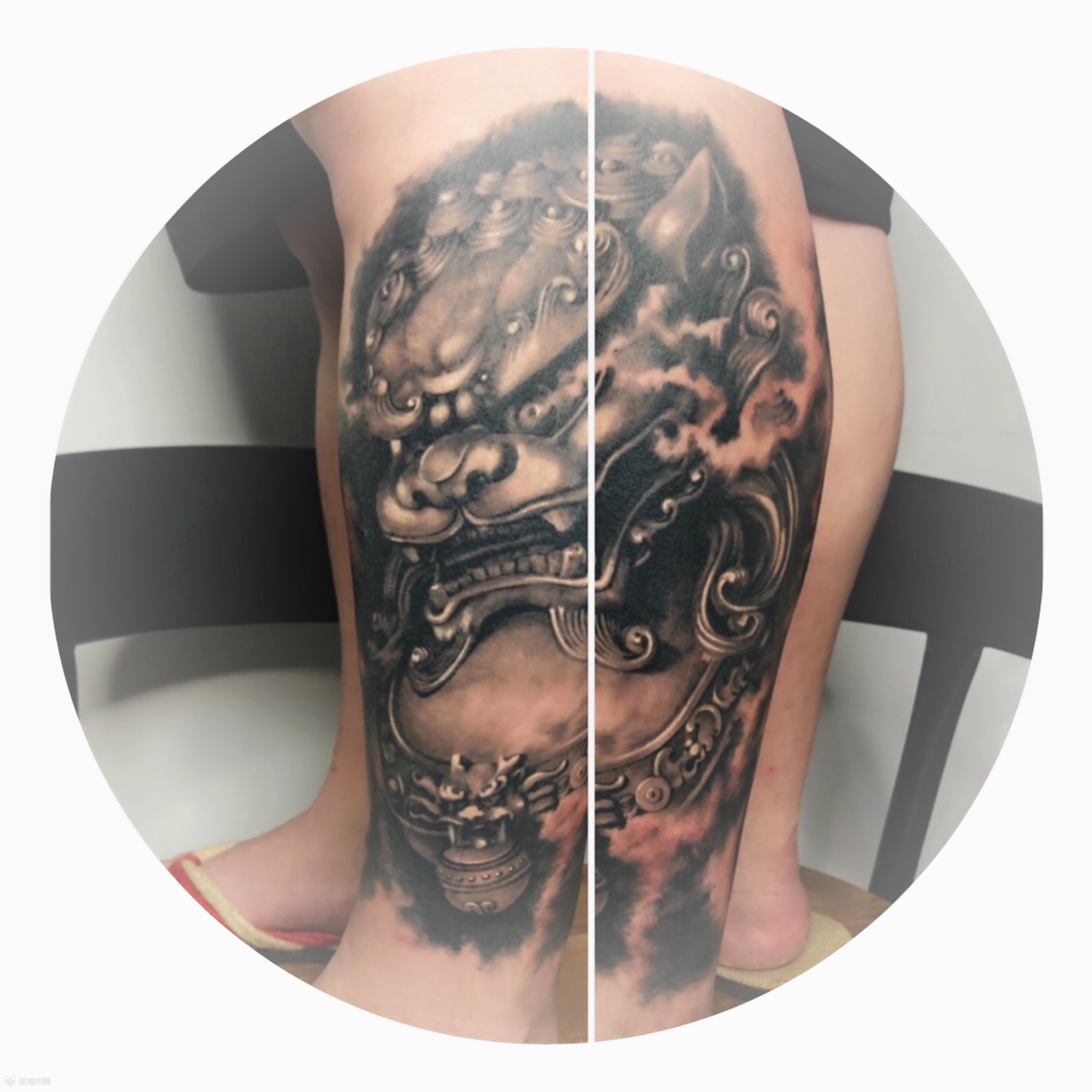 写实青铜唐狮(15h)_纹身图案手稿图片_爱国者的纹身作品集