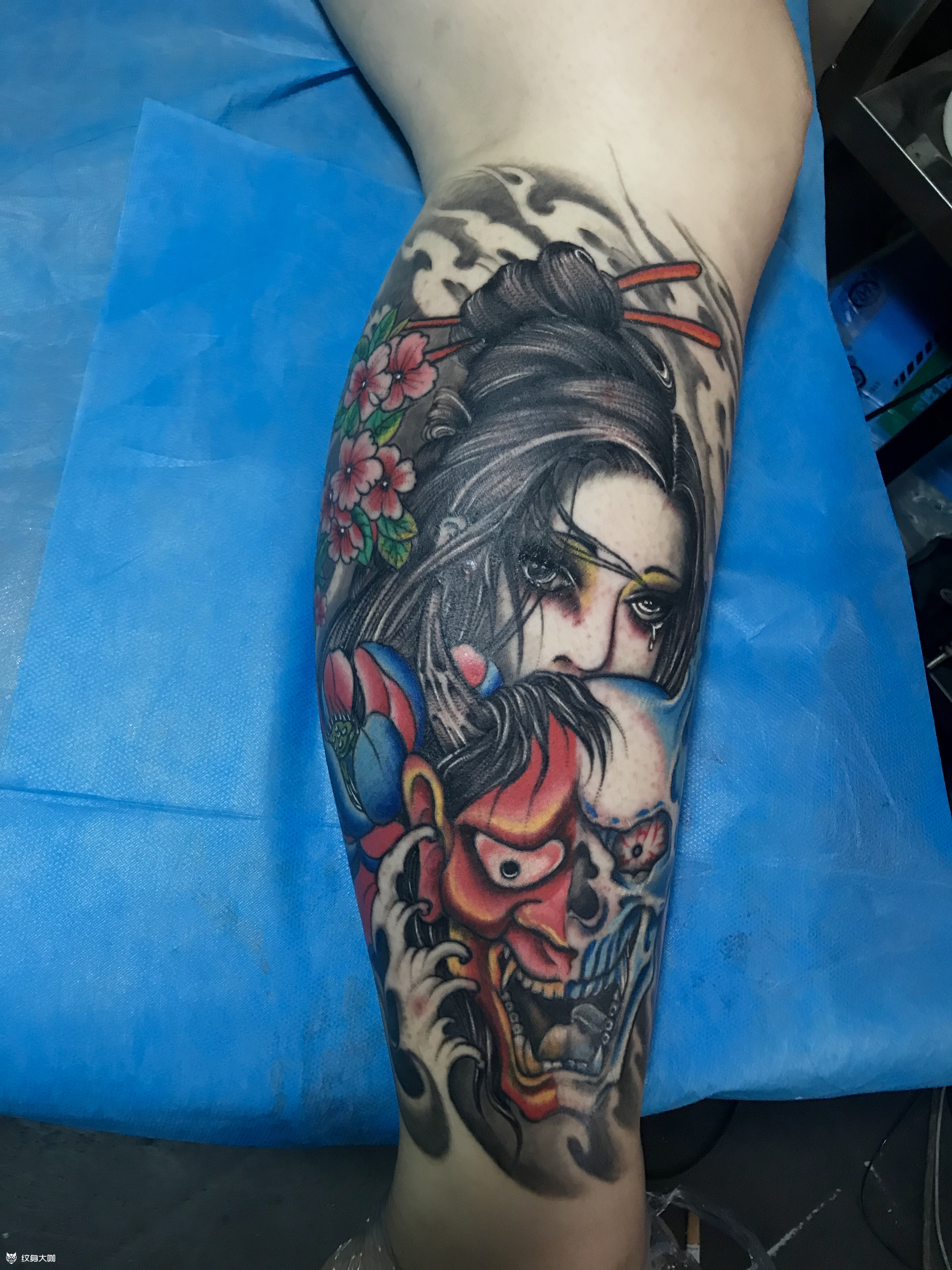 小腿外侧艺妓_纹身图案手稿图片_a永恒的纹身作品集