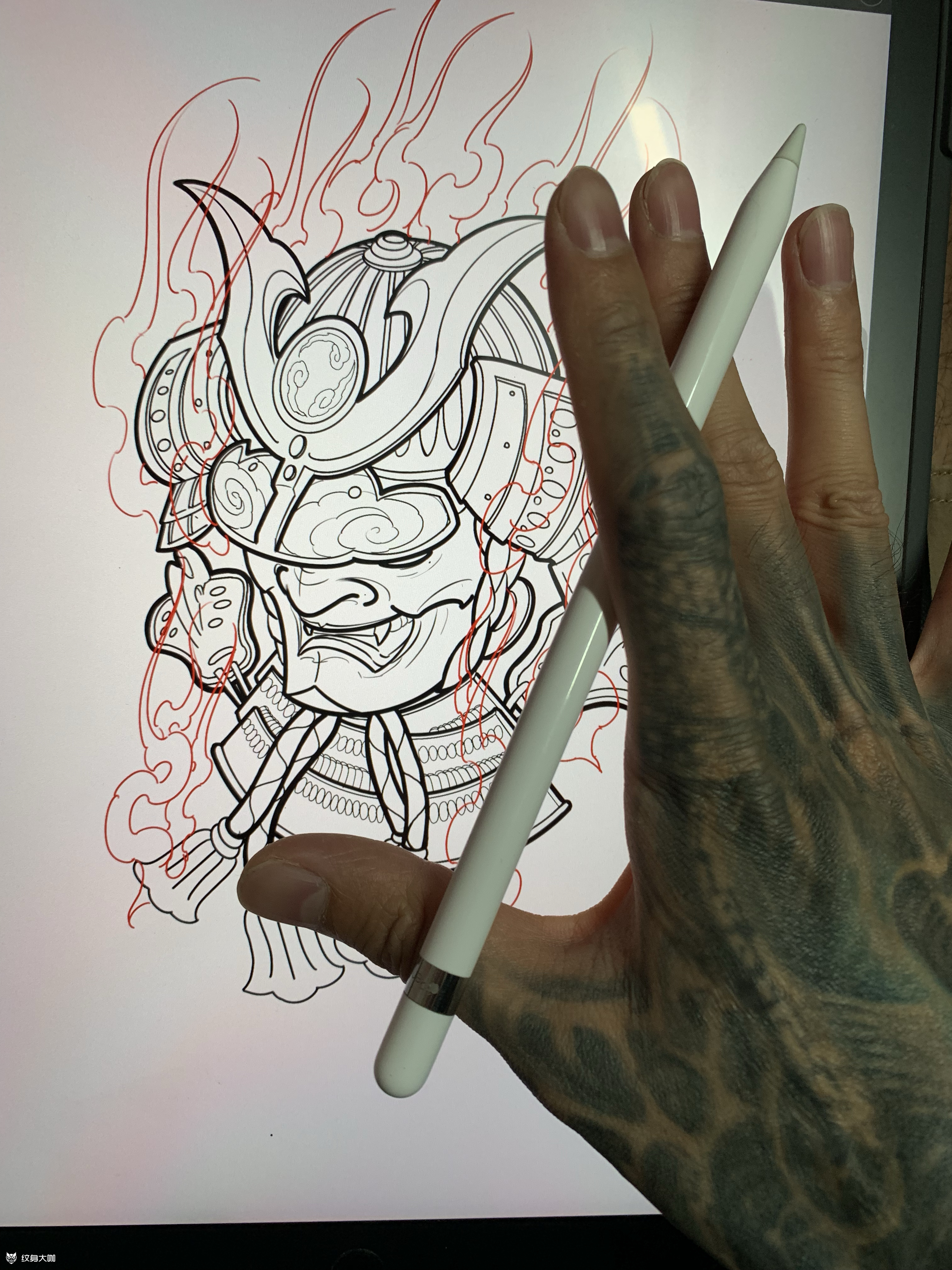 日本武士头盔面具纹身的顾客是_纹身吧社区 - 纹身大咖