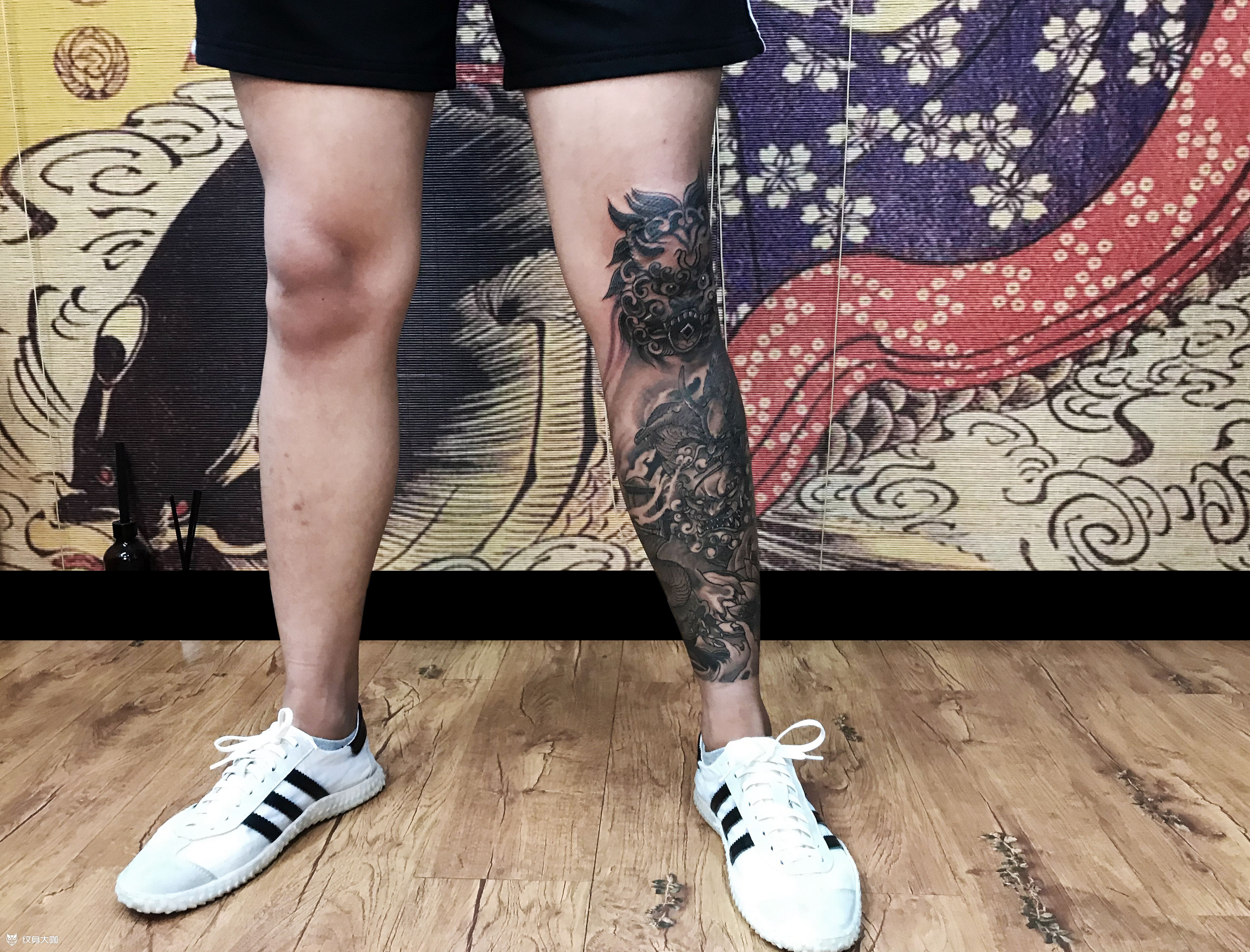 龙盘唐狮包小腿结束_纹身图案手稿图片_李承龙的纹身作品集