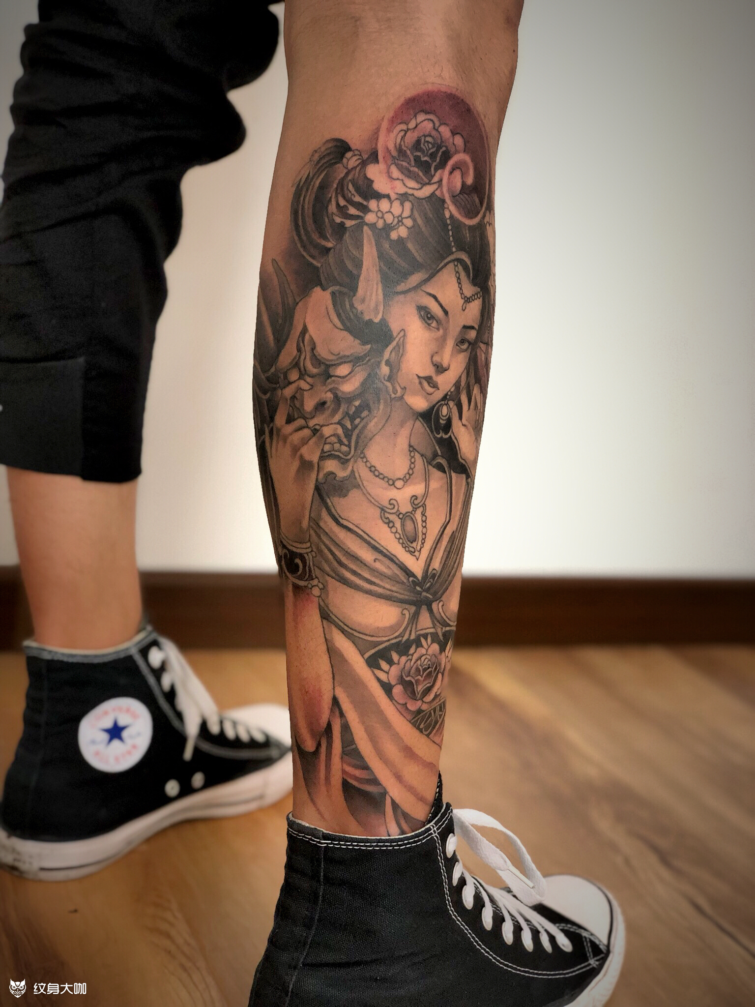 小腿艺妓_纹身图案手稿图片_肖峰的纹身作品集
