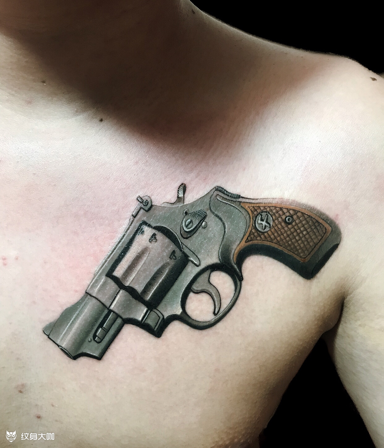 左轮手枪_纹身图案手稿图片_大毛的纹身作品集