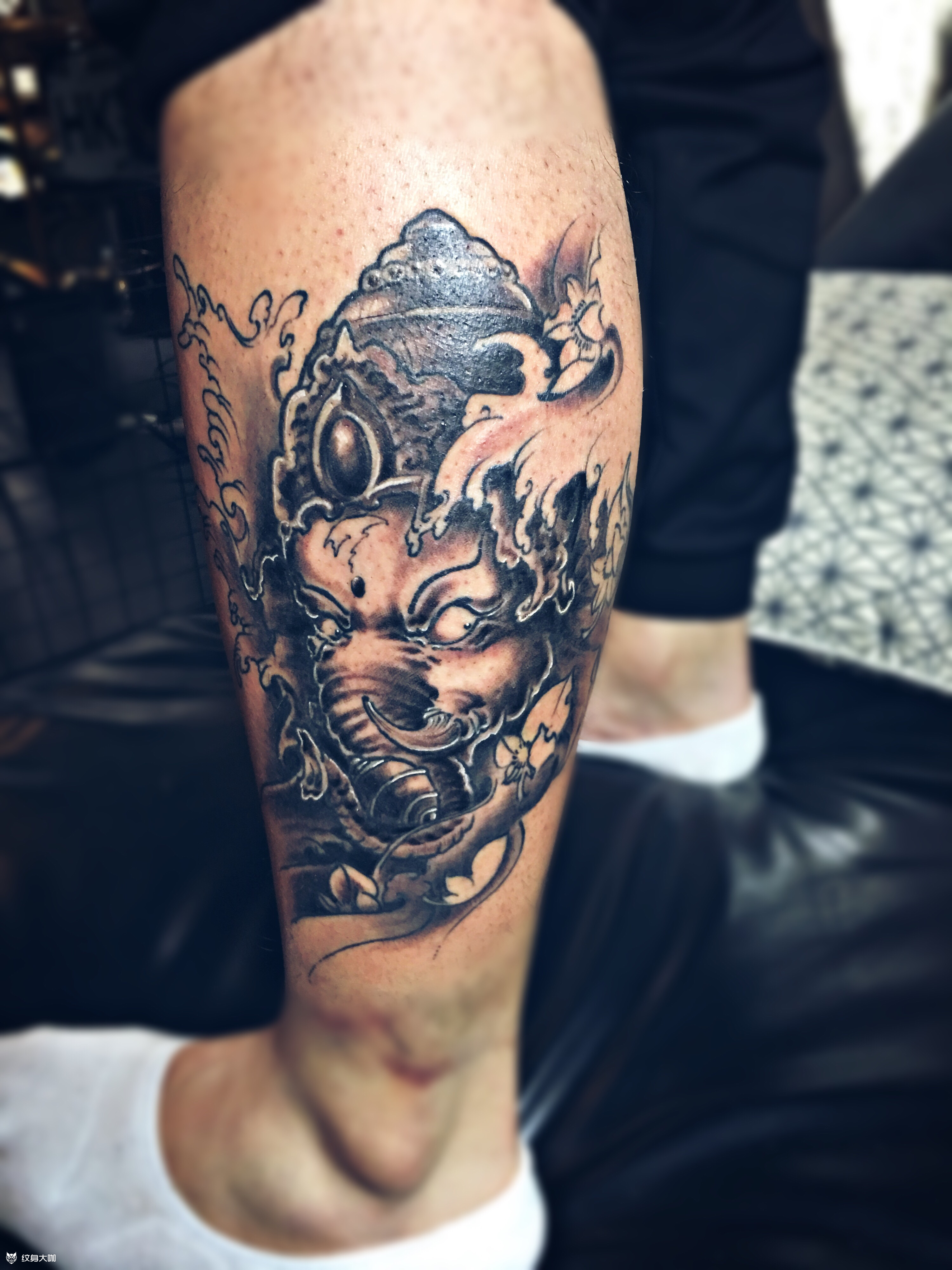 小腿象神_纹身图案手稿图片_x-mengy的纹身作品集