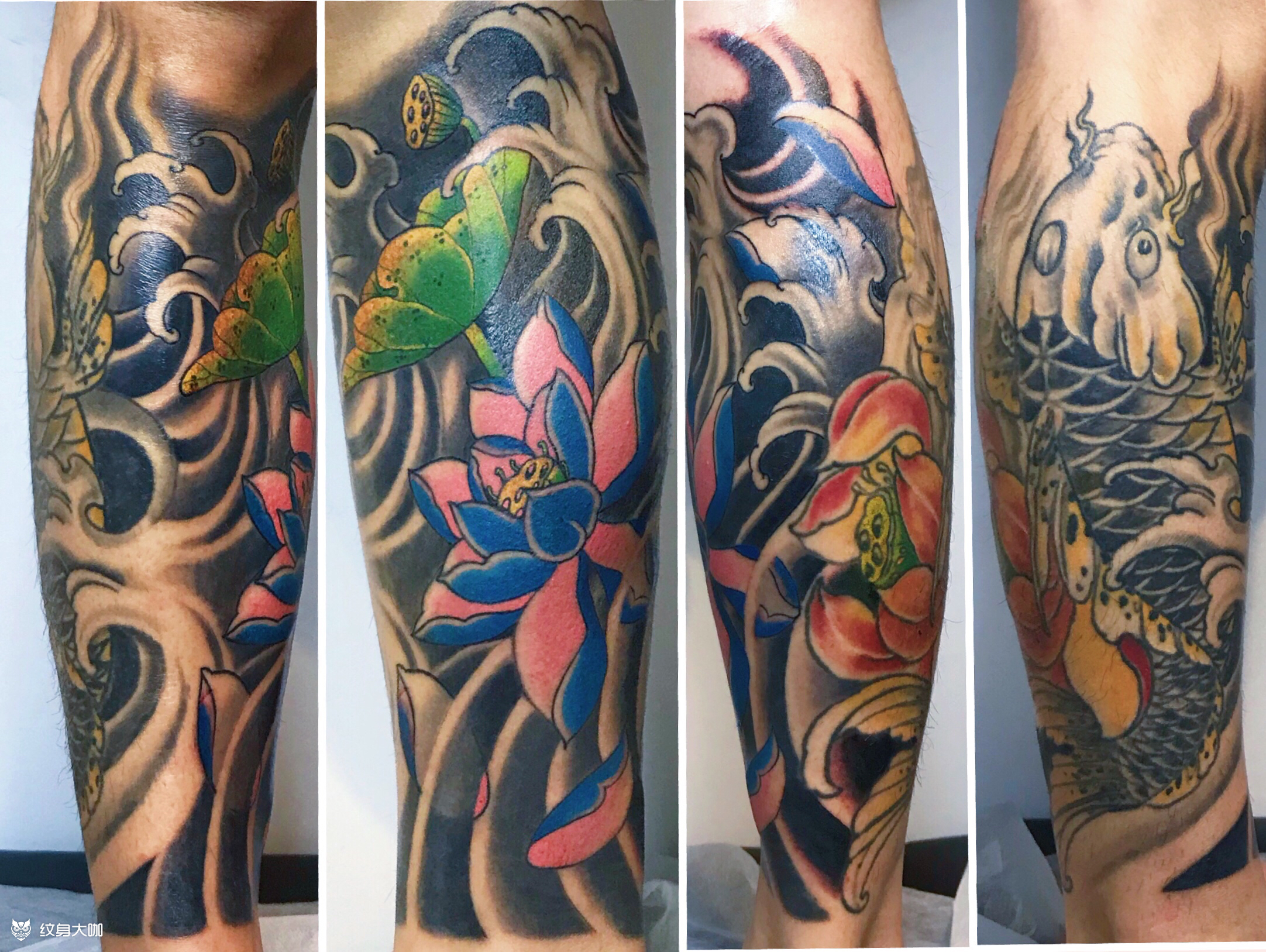 新传统荷花包小腿_纹身图案手稿图片_雕居horikyo的纹身作品集