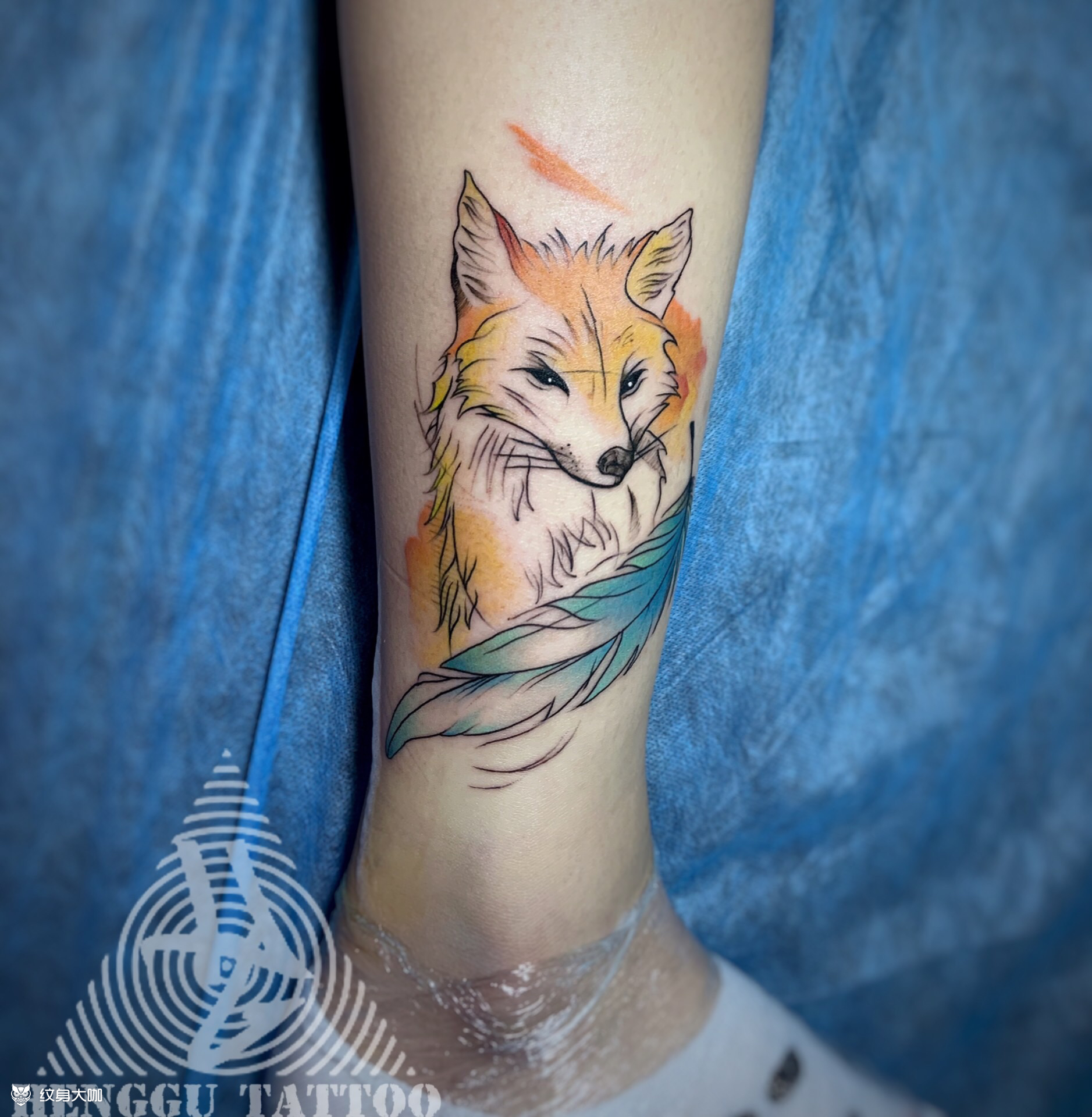 小腿水彩狐狸_纹身图案手稿图片_恒古_cm的纹身作品集
