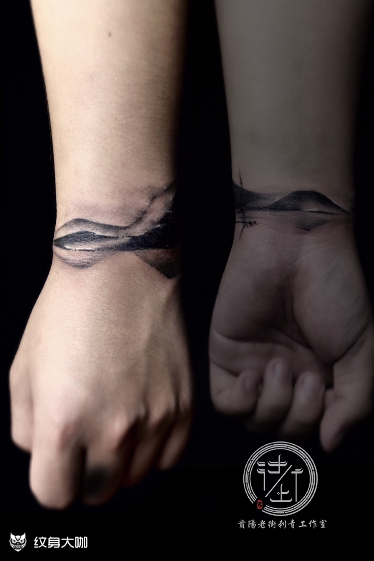 水墨山水手环原创水墨遮盖_纹身吧社区 - 纹身大咖