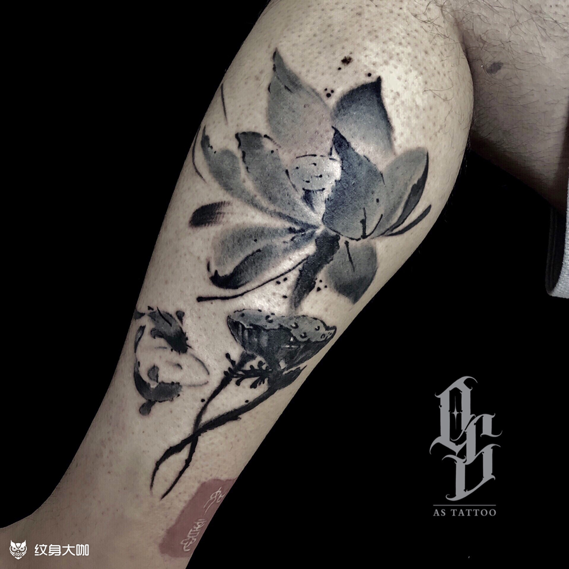 水墨荷花_纹身图案手稿图片_as-unianx的纹身作品集