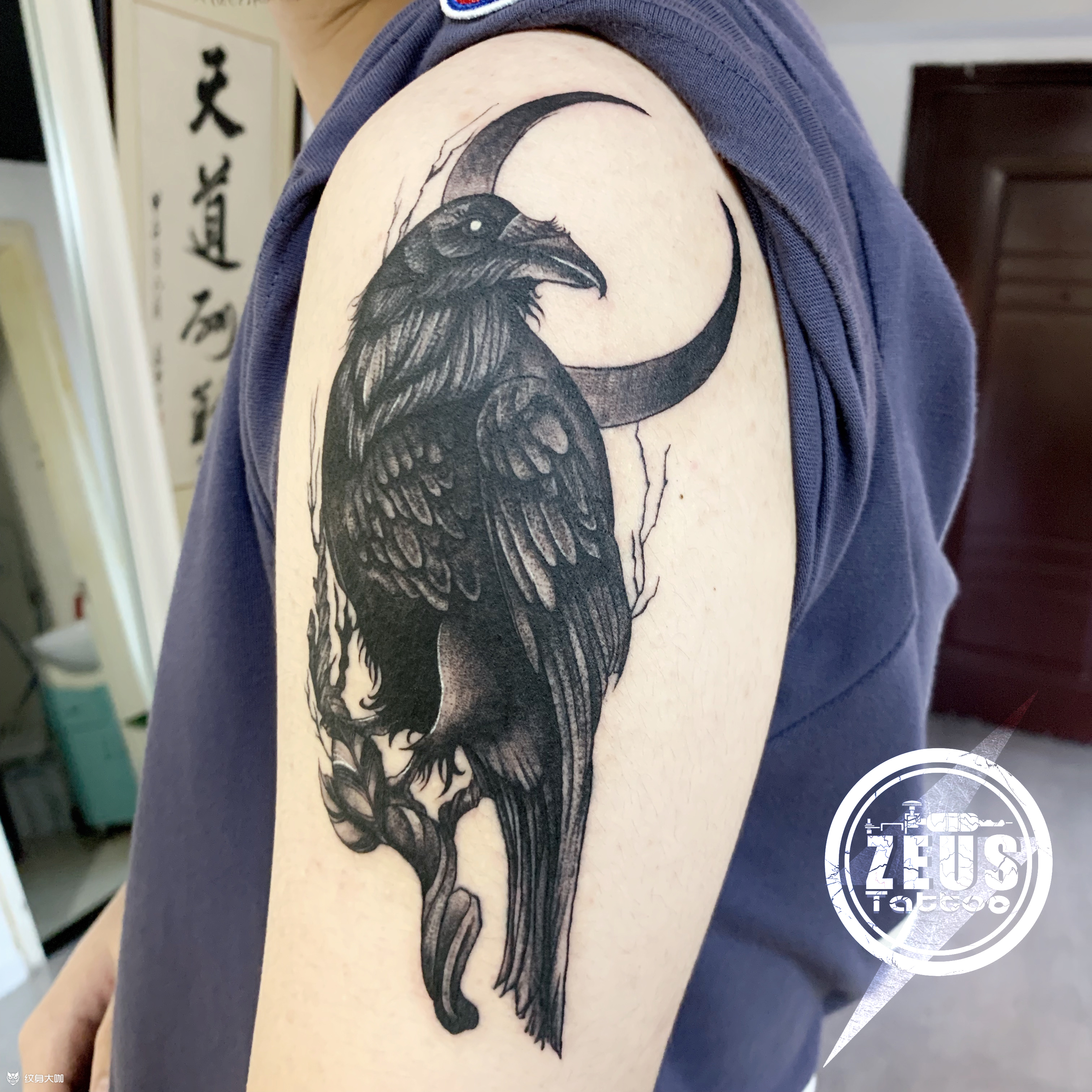 暗黑风乌鸦_纹身图案手稿图片_李祺的纹身作品集