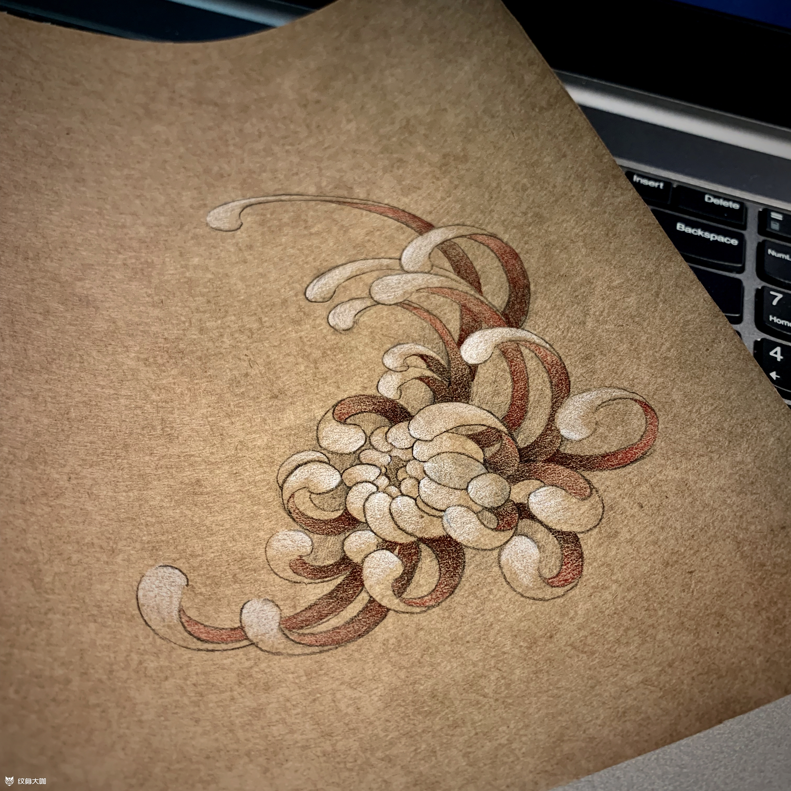 菊花_纹身图案手稿图片_金潇的纹身作品集