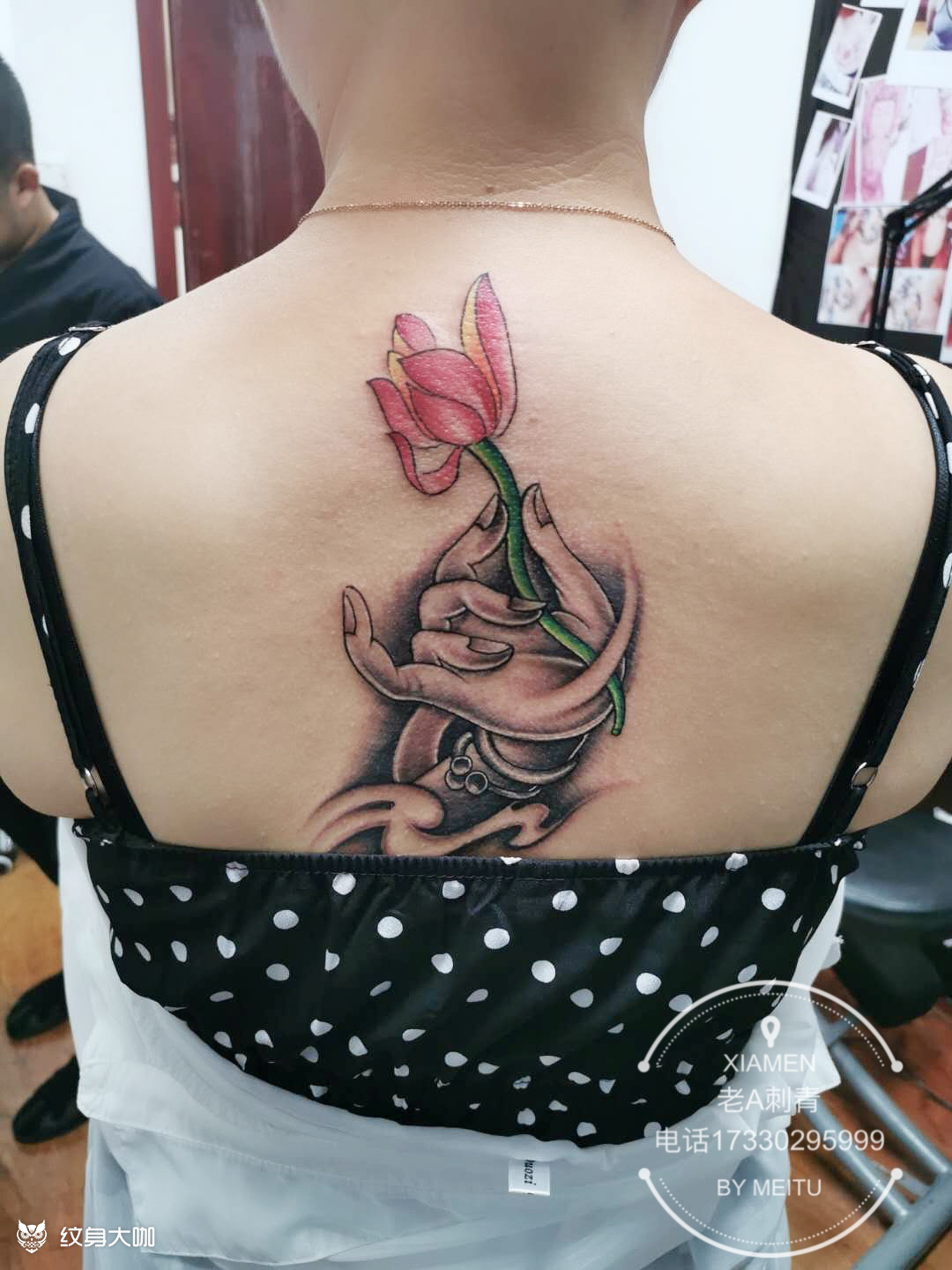 佛手,荷花_纹身图案手稿图片_郭瑞的纹身作品集