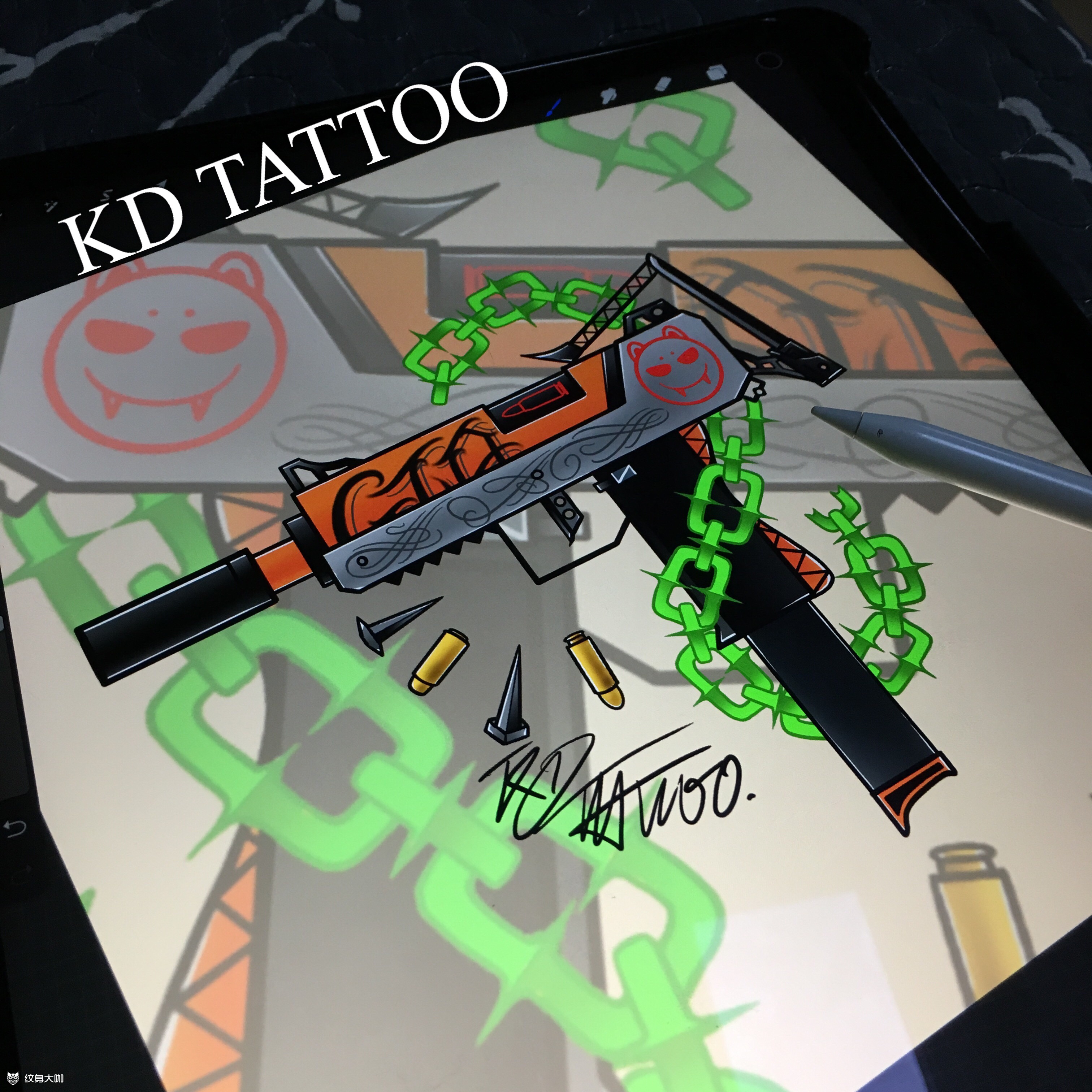 uzi_纹身图案手稿图片_kd tattoo的纹身作品集