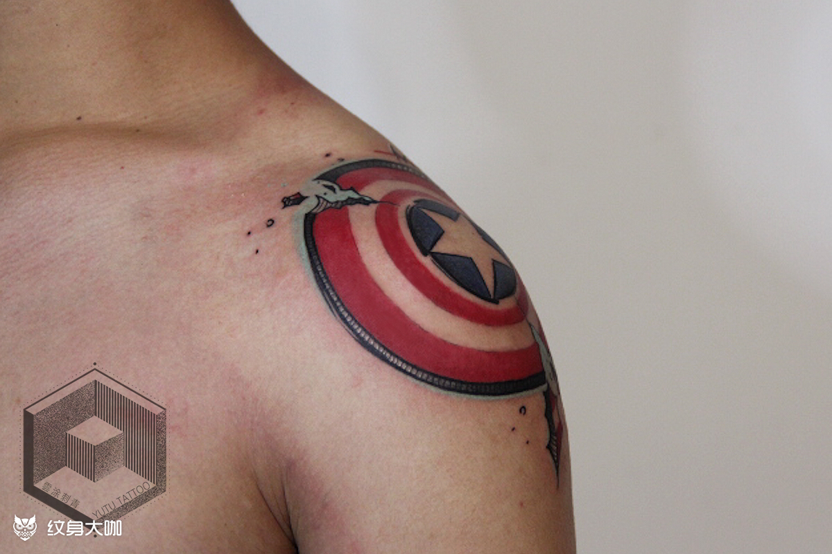 原创破碎的美国队长盾牌_纹身图案手稿图片_程程joy的纹身作品集