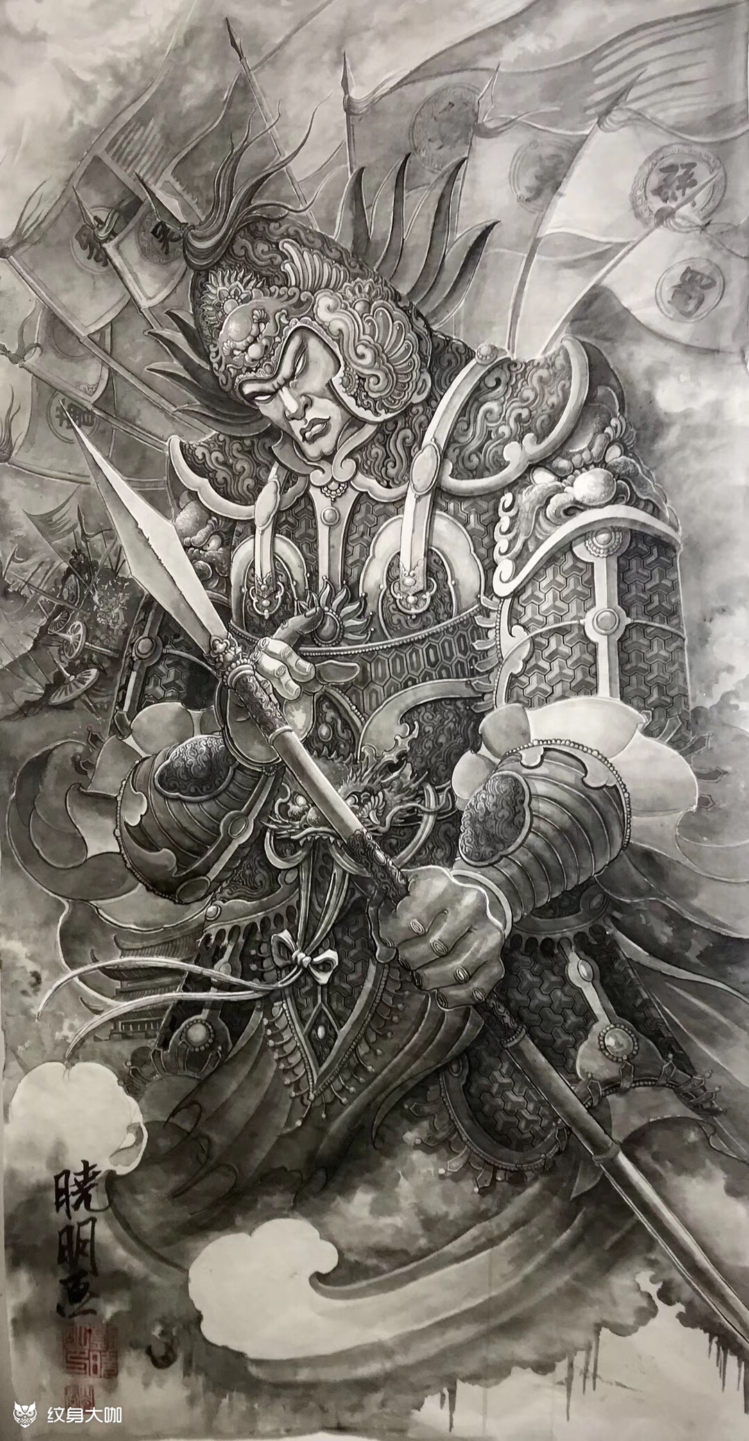 常山赵子龙_纹身图案手稿图片_小明的纹身作品集