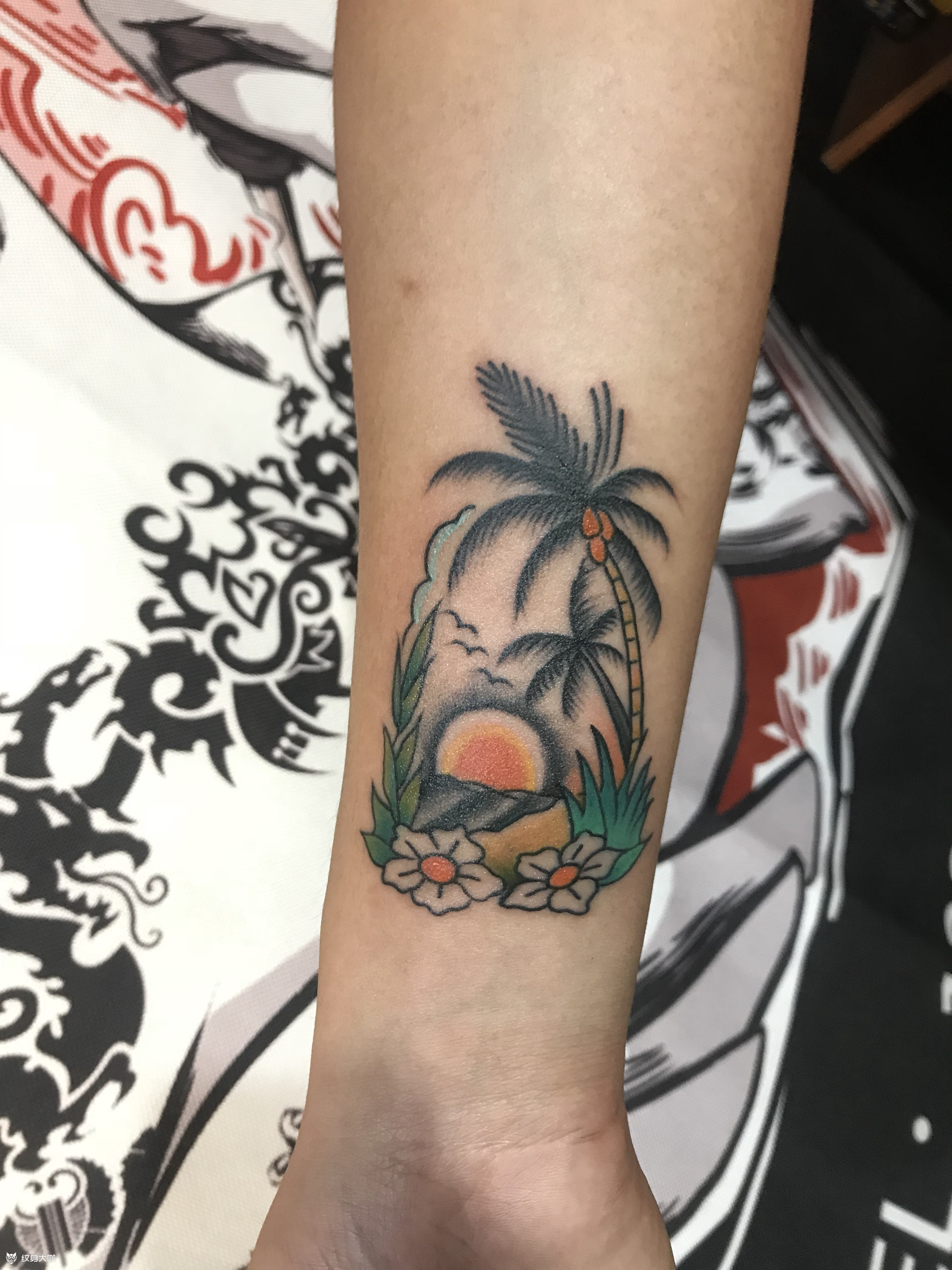 old school椰子树_纹身图案手稿图片_走青-超的纹身作品集