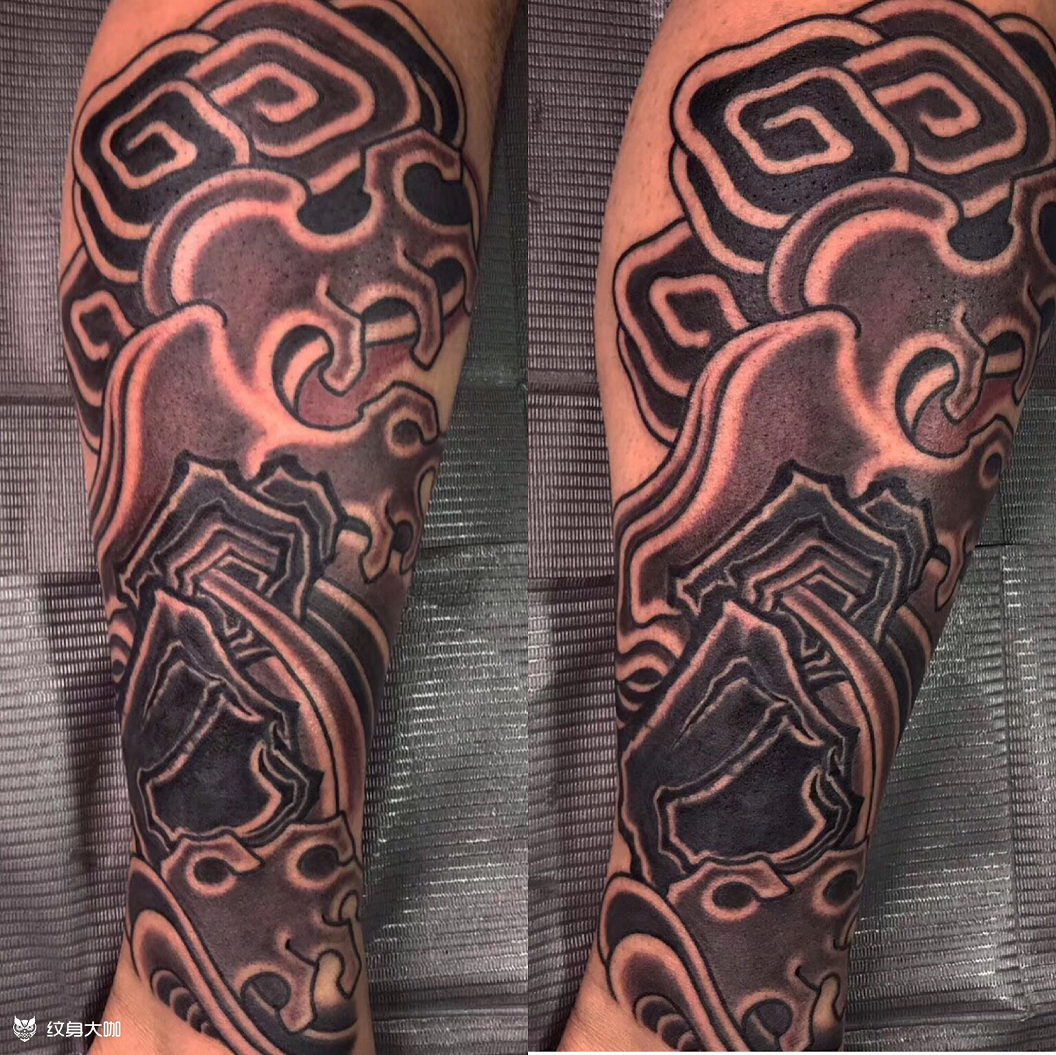 小腿云水石 腿部 老传统 新传统 遮盖纹身 水浪纹身 日式传统 作品