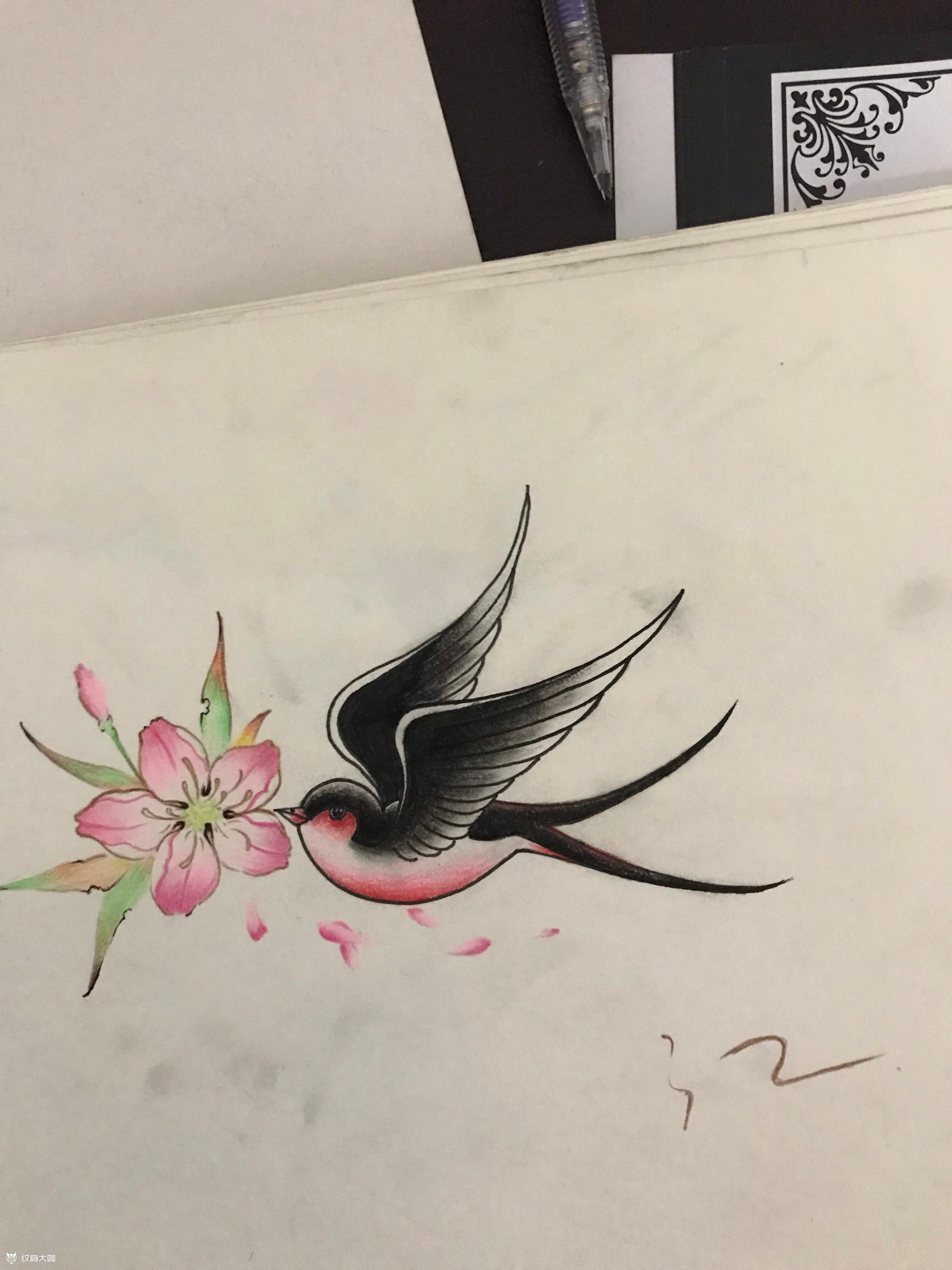 燕子_纹身图案手稿图片_jiang的纹身作品集