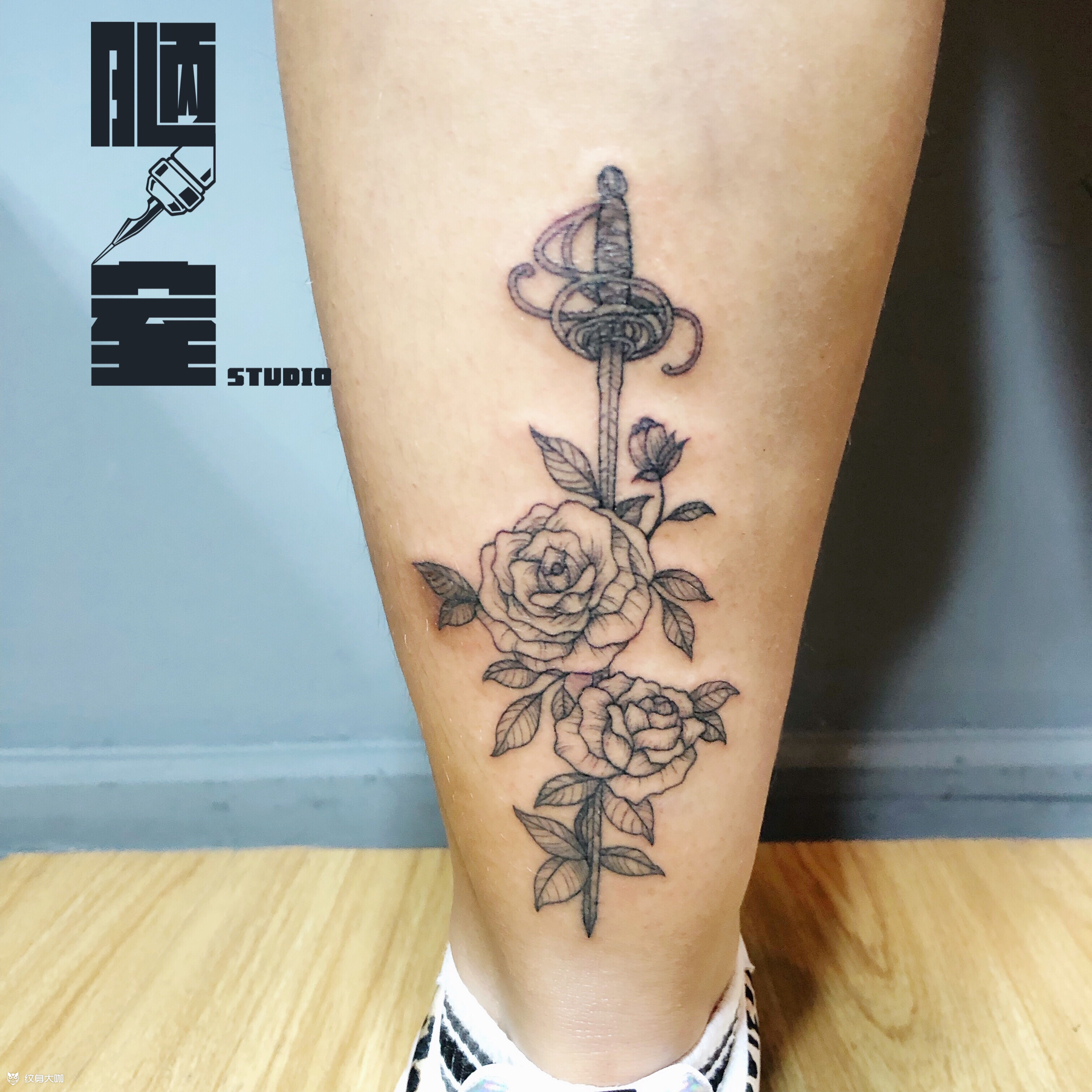 西洋剑玫瑰_纹身图案手稿图片_寺庙-金角大王的纹身作品集