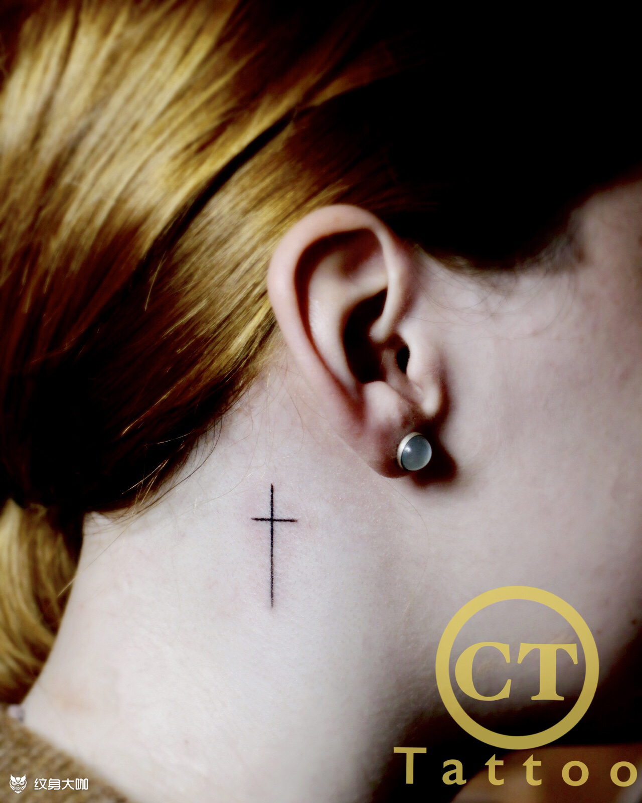 耳后十字架_纹身图案手稿图片_冯琳的纹身作品集