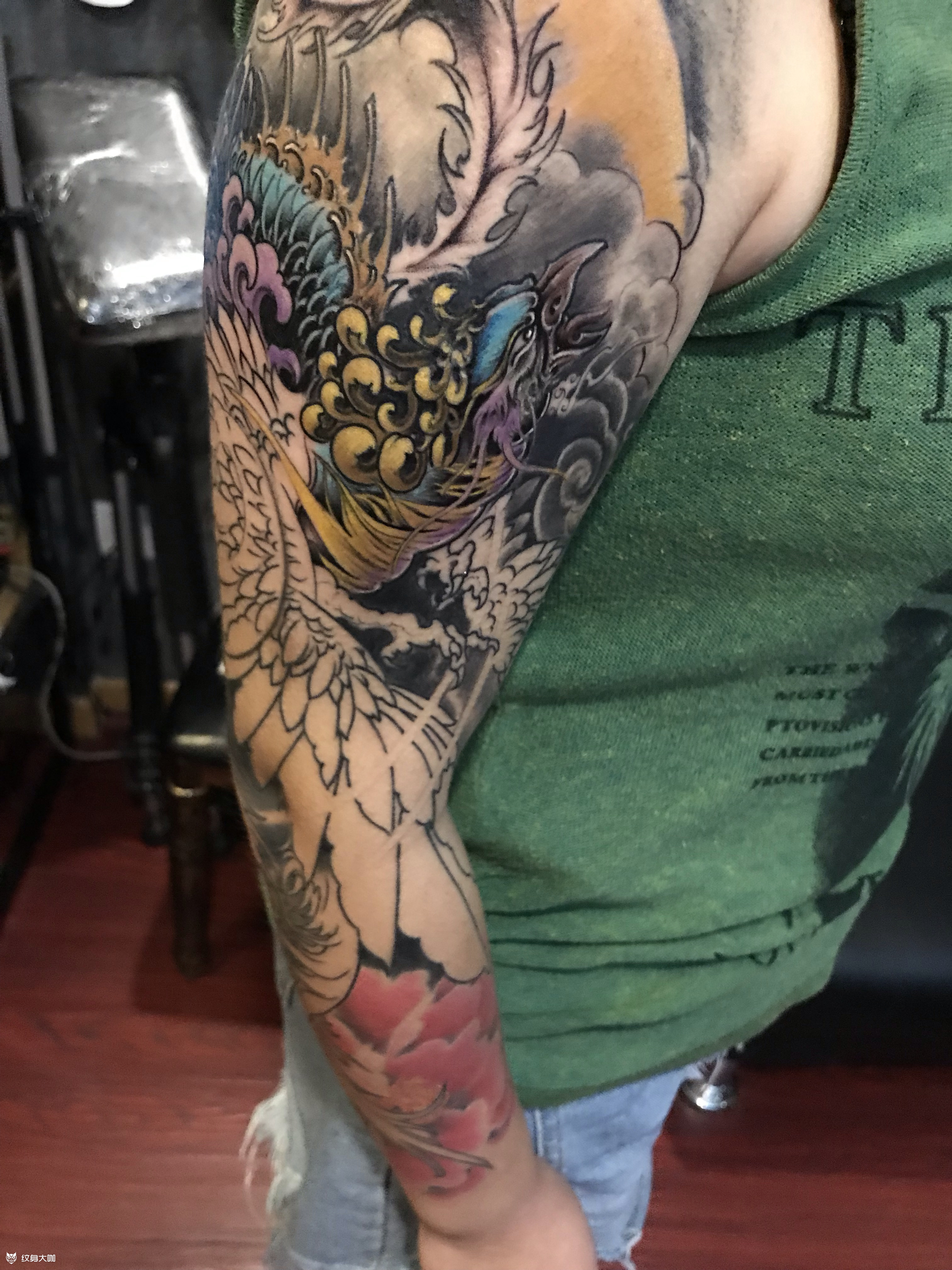 凤凰花臂 未完_纹身图案手稿图片_小水的纹身作品集