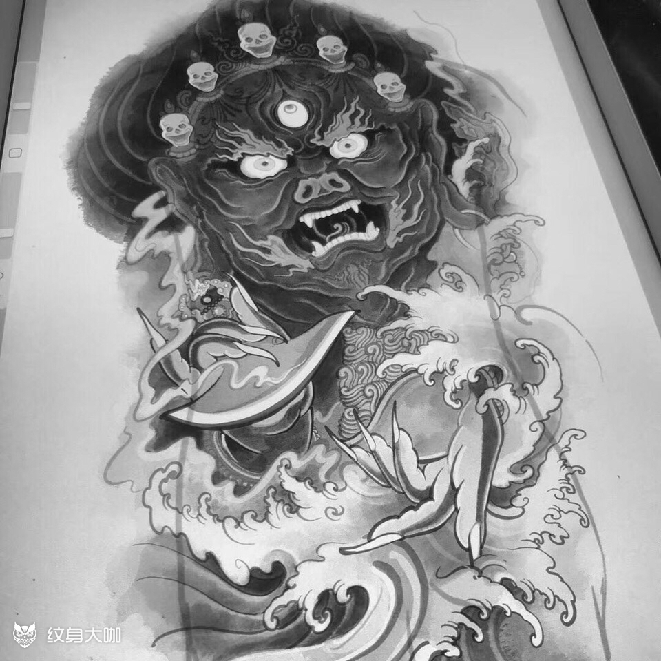满背大黑天手稿_纹身图案手稿图片_毛健陶的纹身作品集
