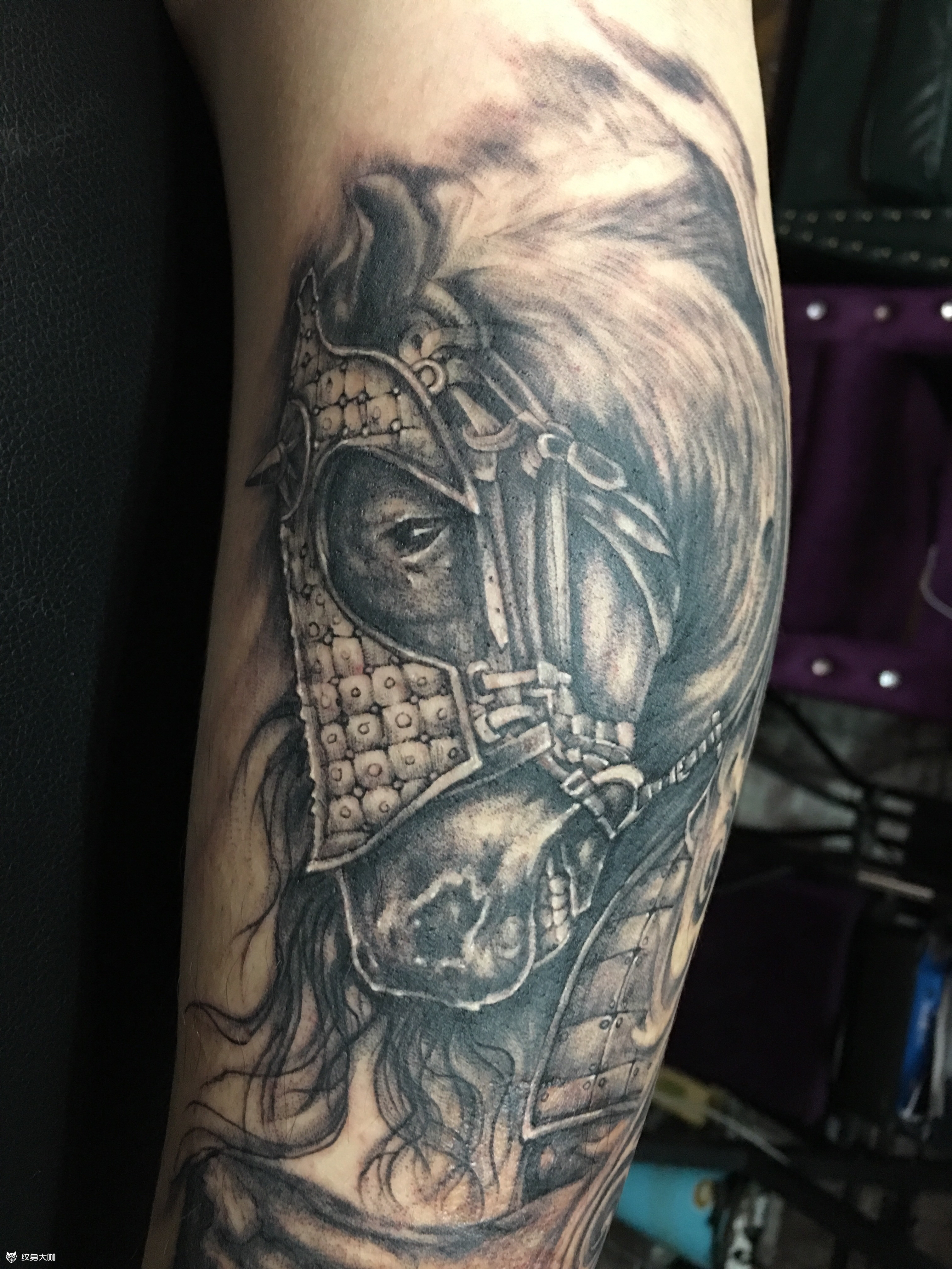 小腿战马 遮盖烫伤_纹身图案手稿图片_安徽合肥刺卿师的纹身作品集