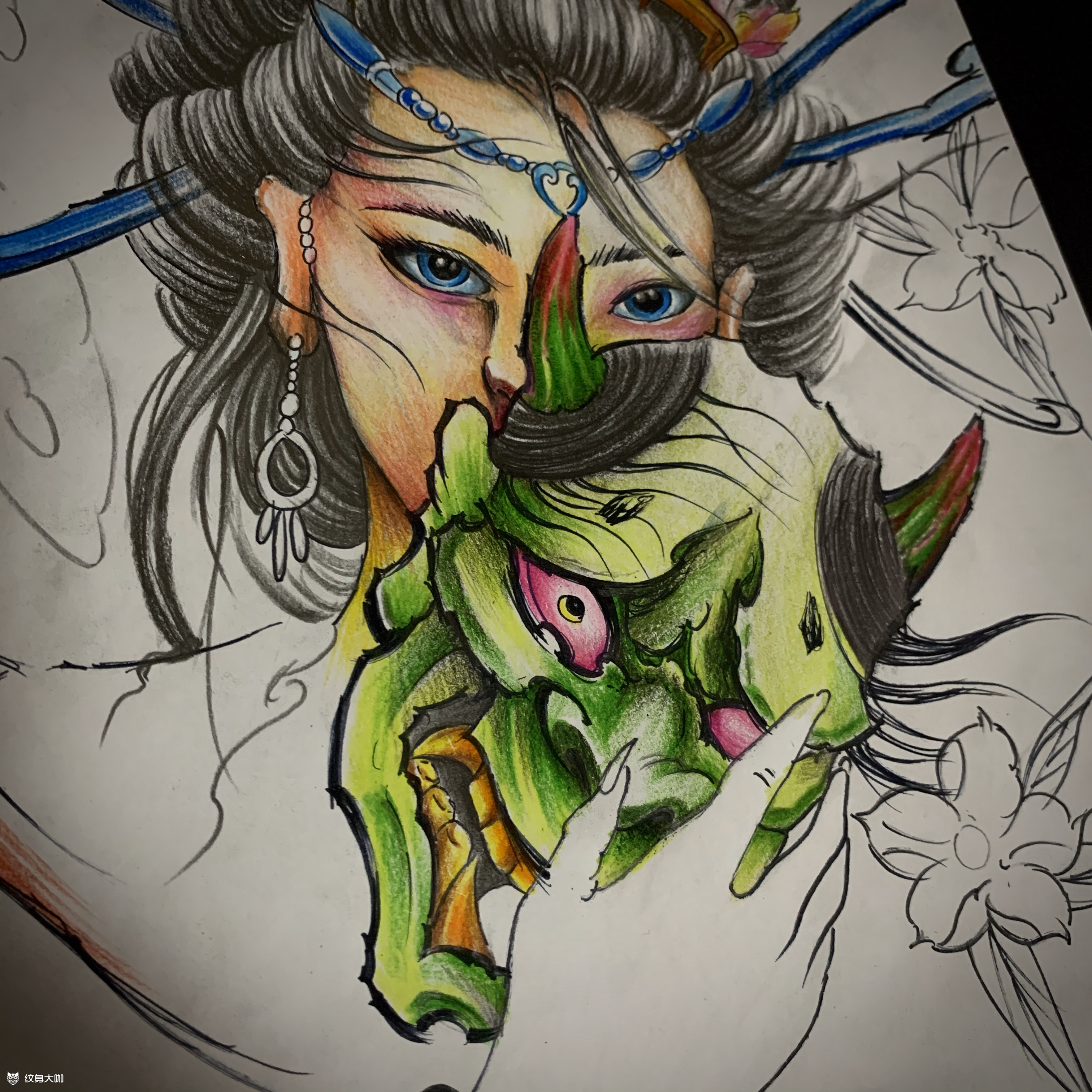 艺伎手稿_纹身图案手稿图片_小周的纹身作品集