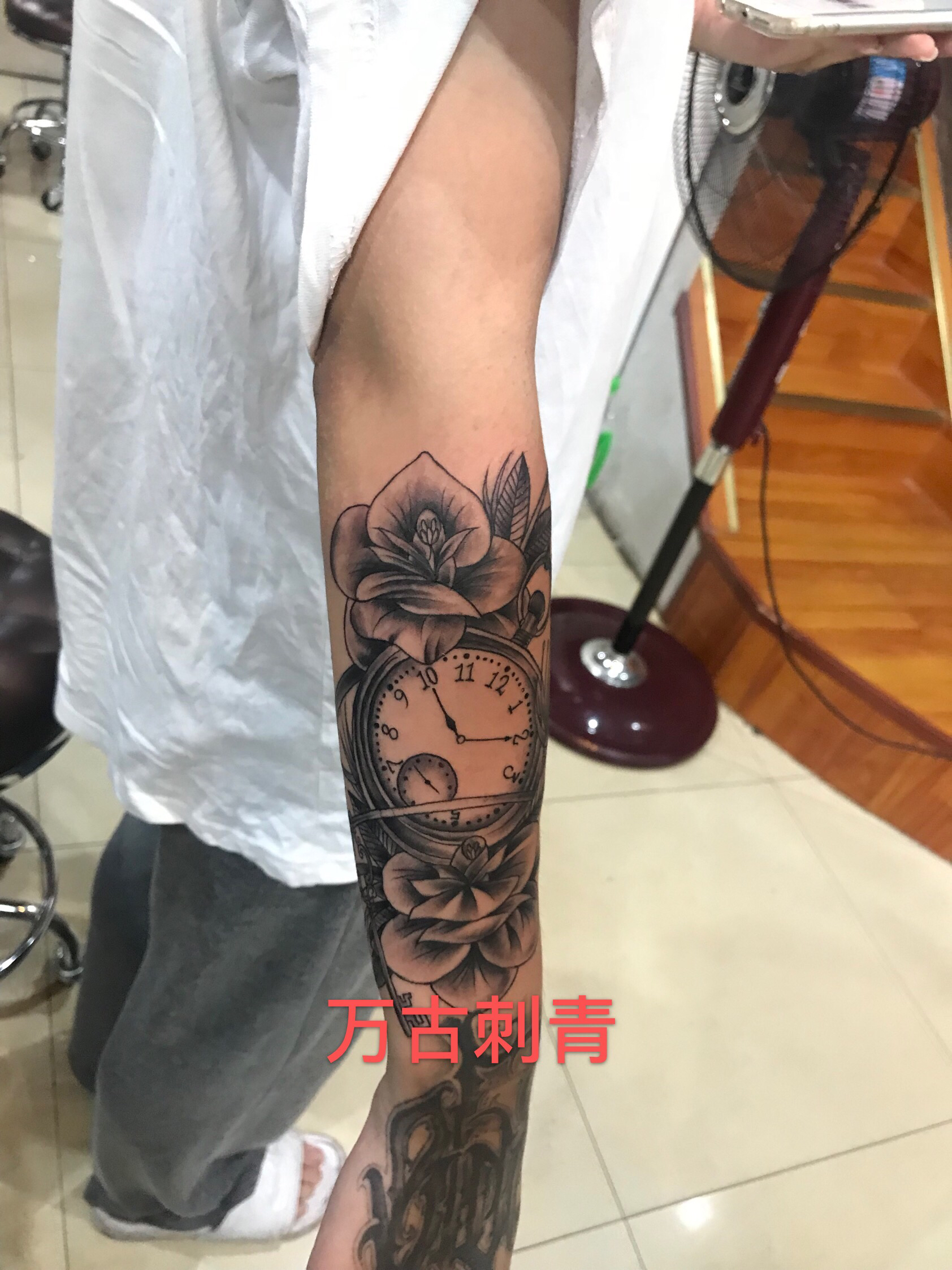 时钟 花臂_纹身图案手稿图片_冯猛的纹身作品集