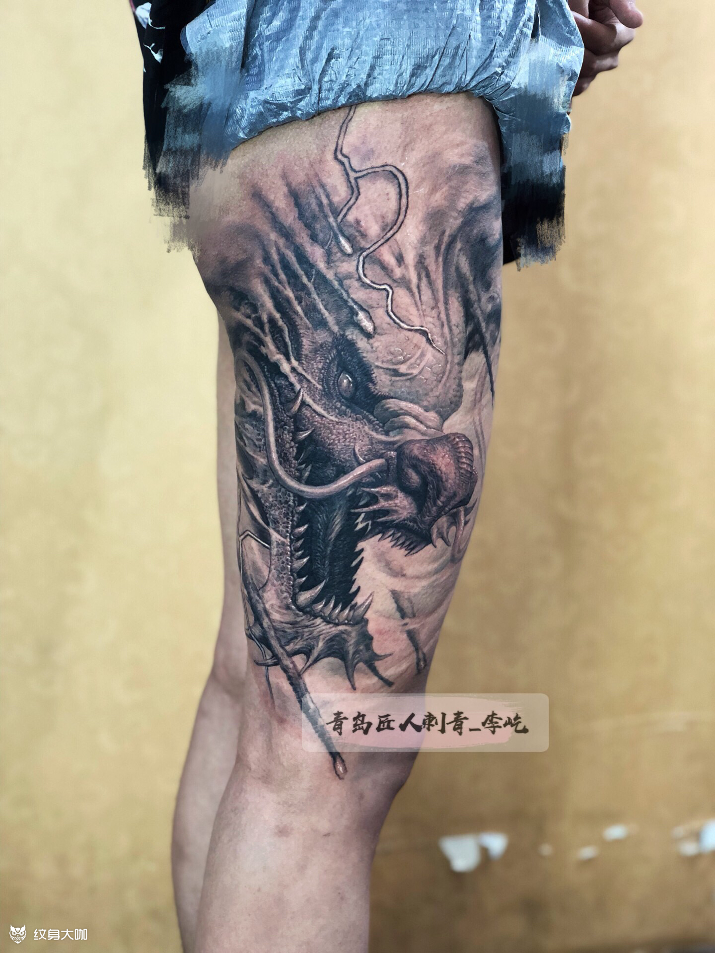 大腿龙头 龙_纹身图案手稿图片_李屹的纹身作品集